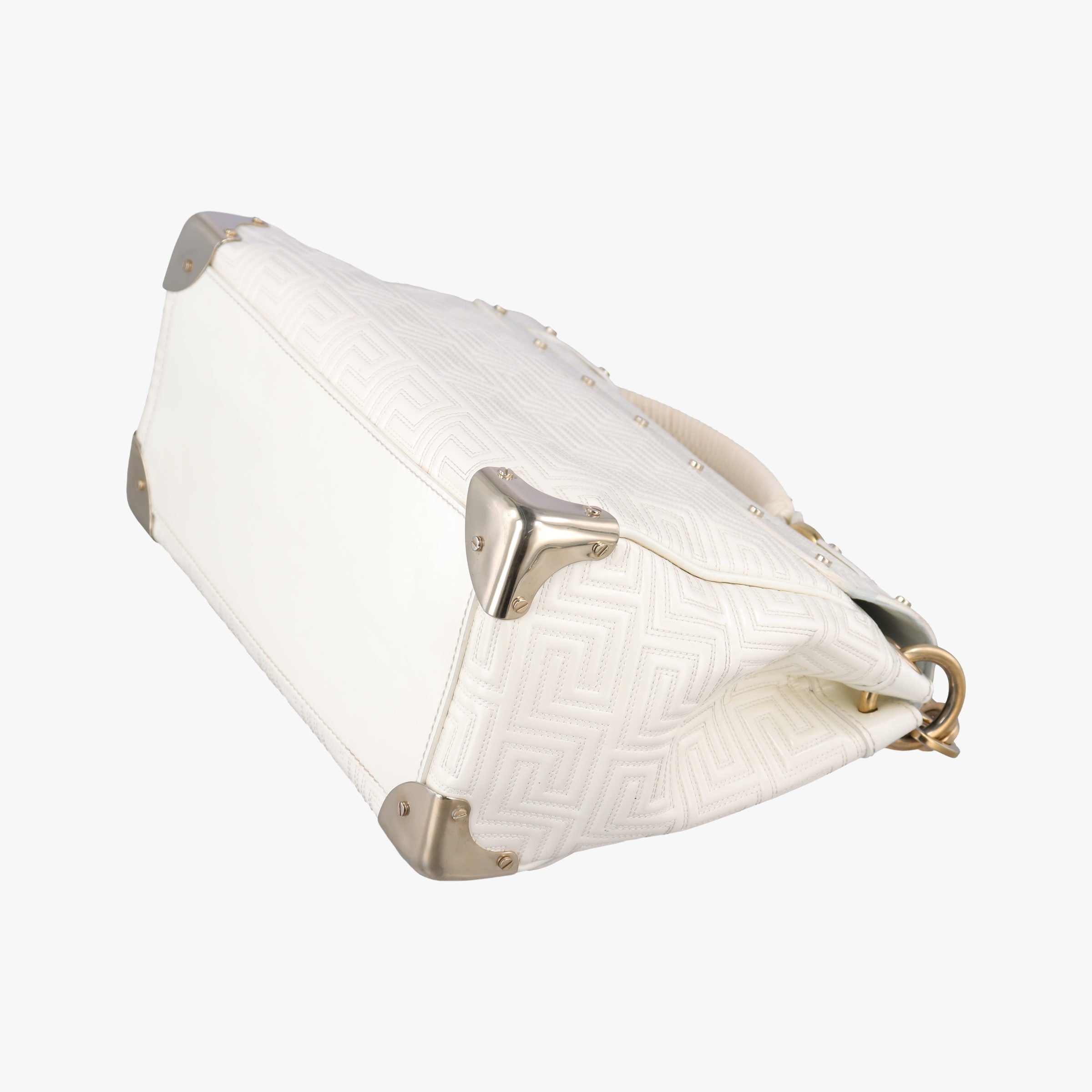 Pre-owned VERSACE Couture thick flap chain White patent  shoulderbag | stylenewstar
