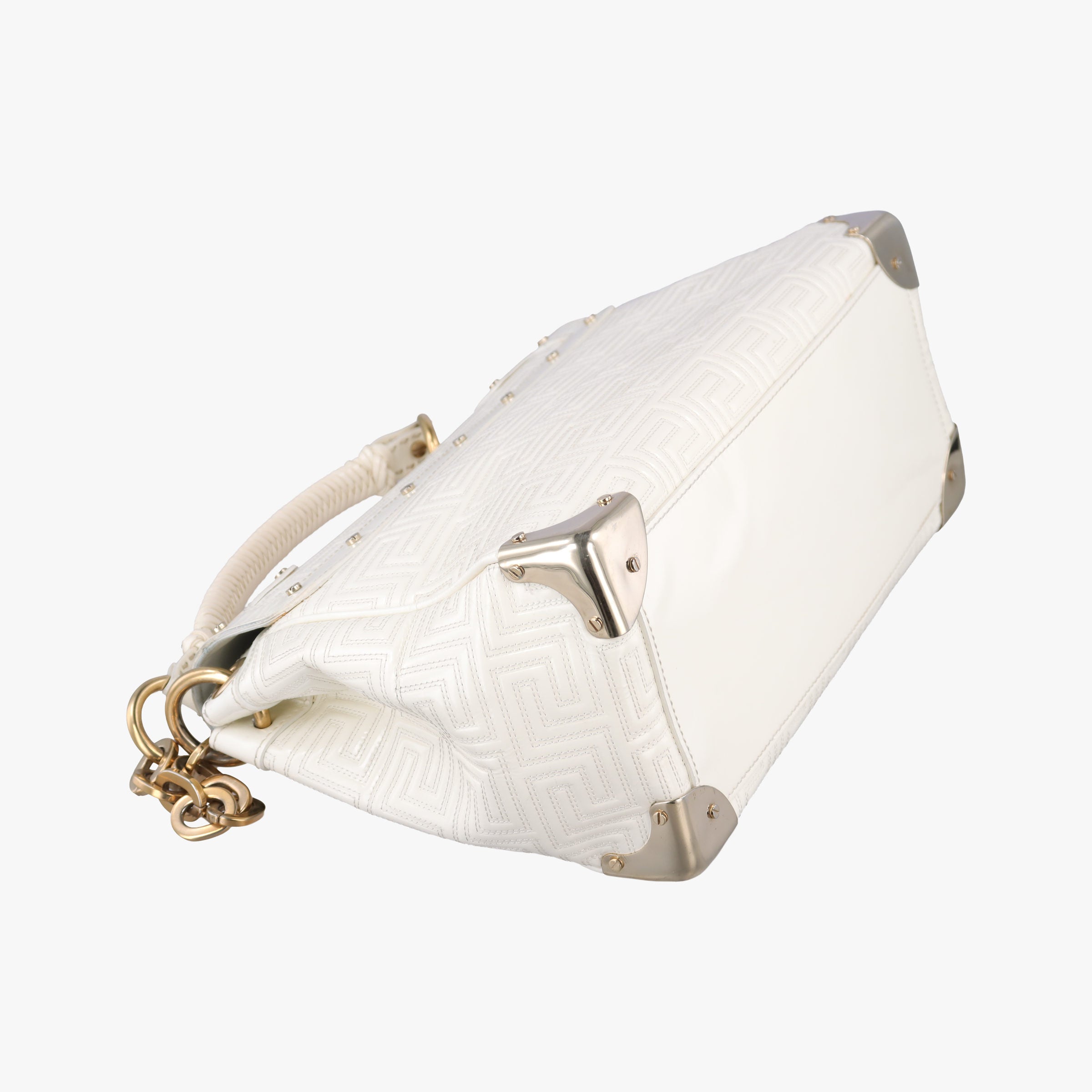 Pre-owned VERSACE Couture thick flap chain White patent  shoulderbag | stylenewstar