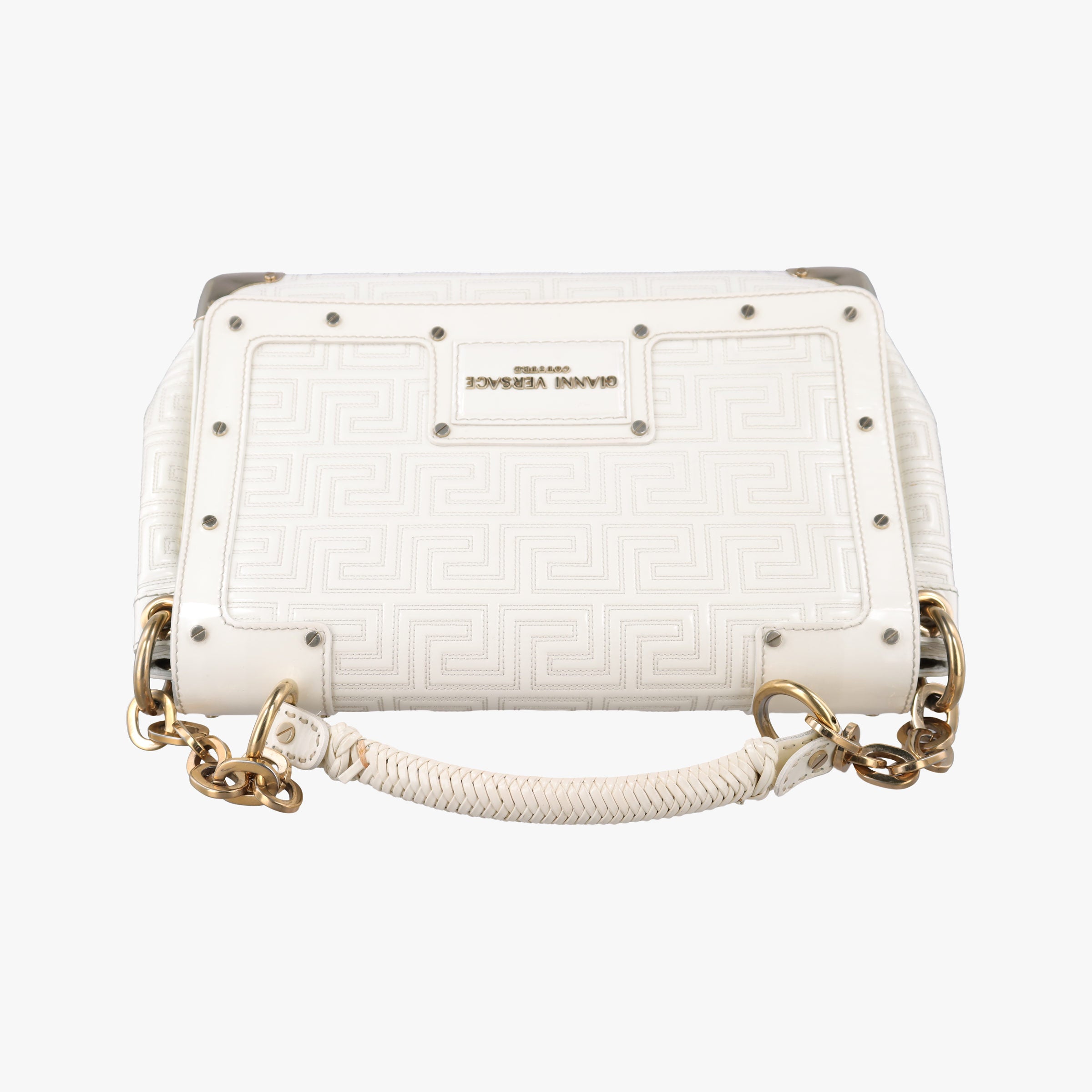 Pre-owned VERSACE Couture thick flap chain White patent  shoulderbag | stylenewstar