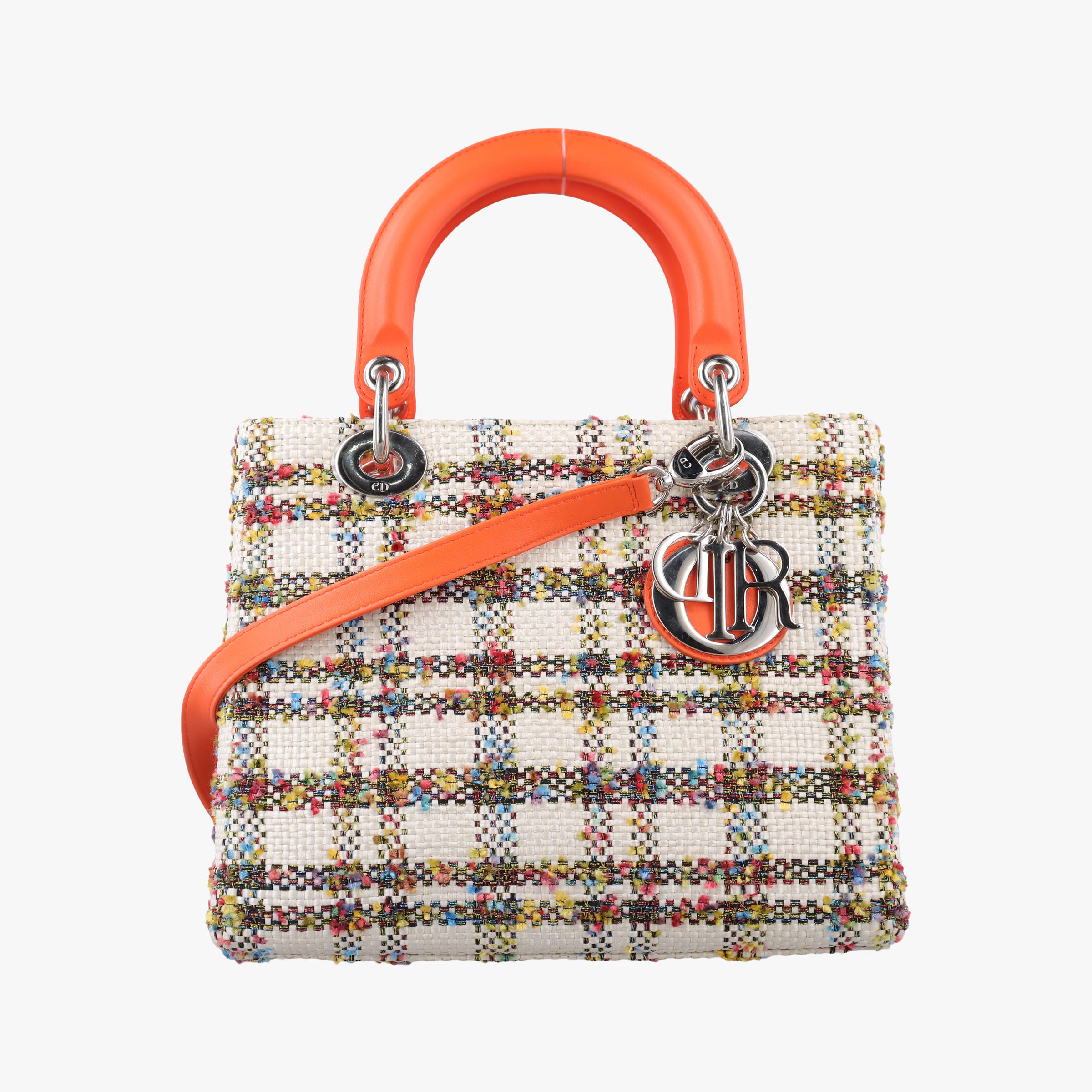 Pre-owned Christian Dior Lady Dior White × Orange × Multicolor Straw×Leather  shoulderbag | stylenewstar