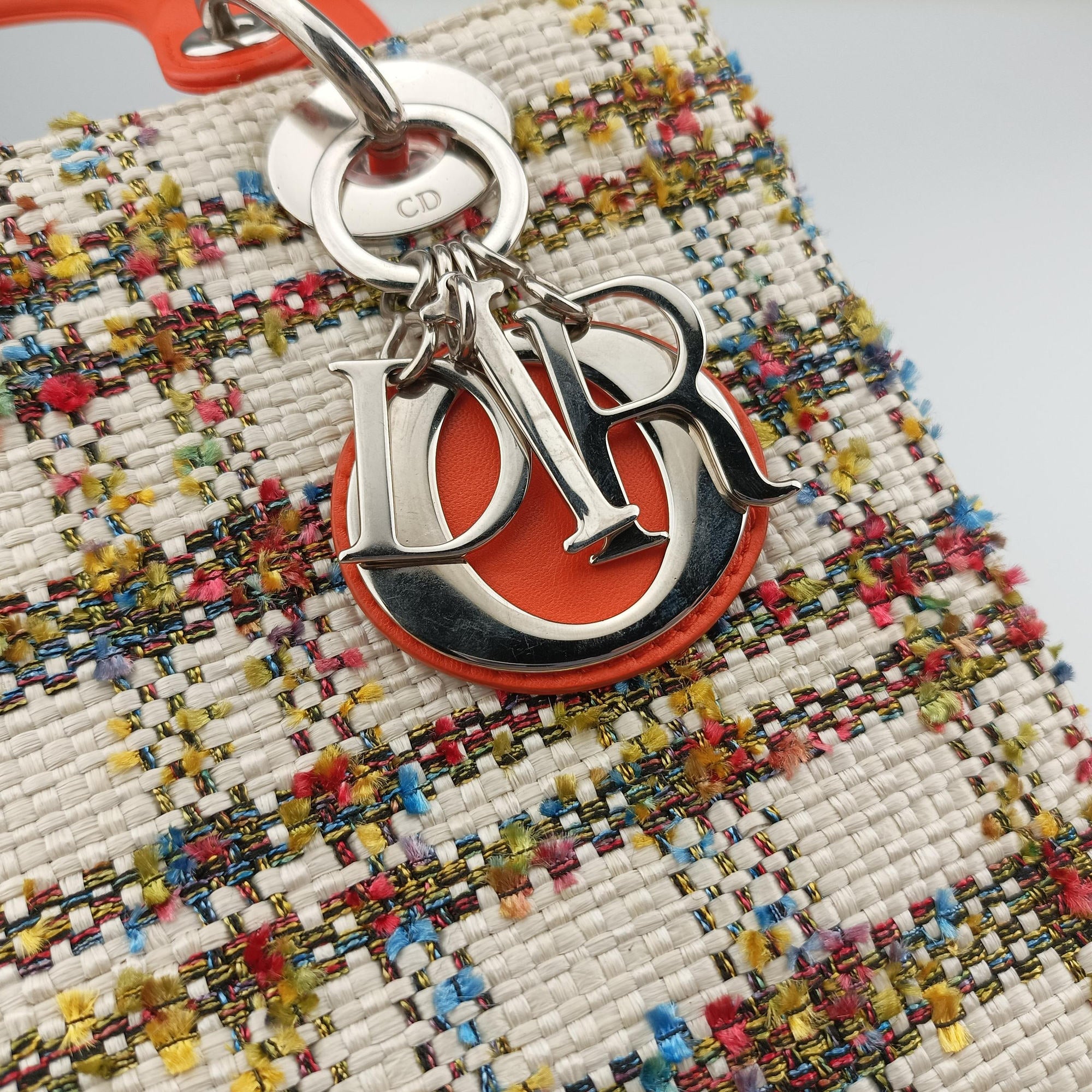 Pre-owned Christian Dior Lady Dior White × Orange × Multicolor Straw×Leather  shoulderbag | stylenewstar