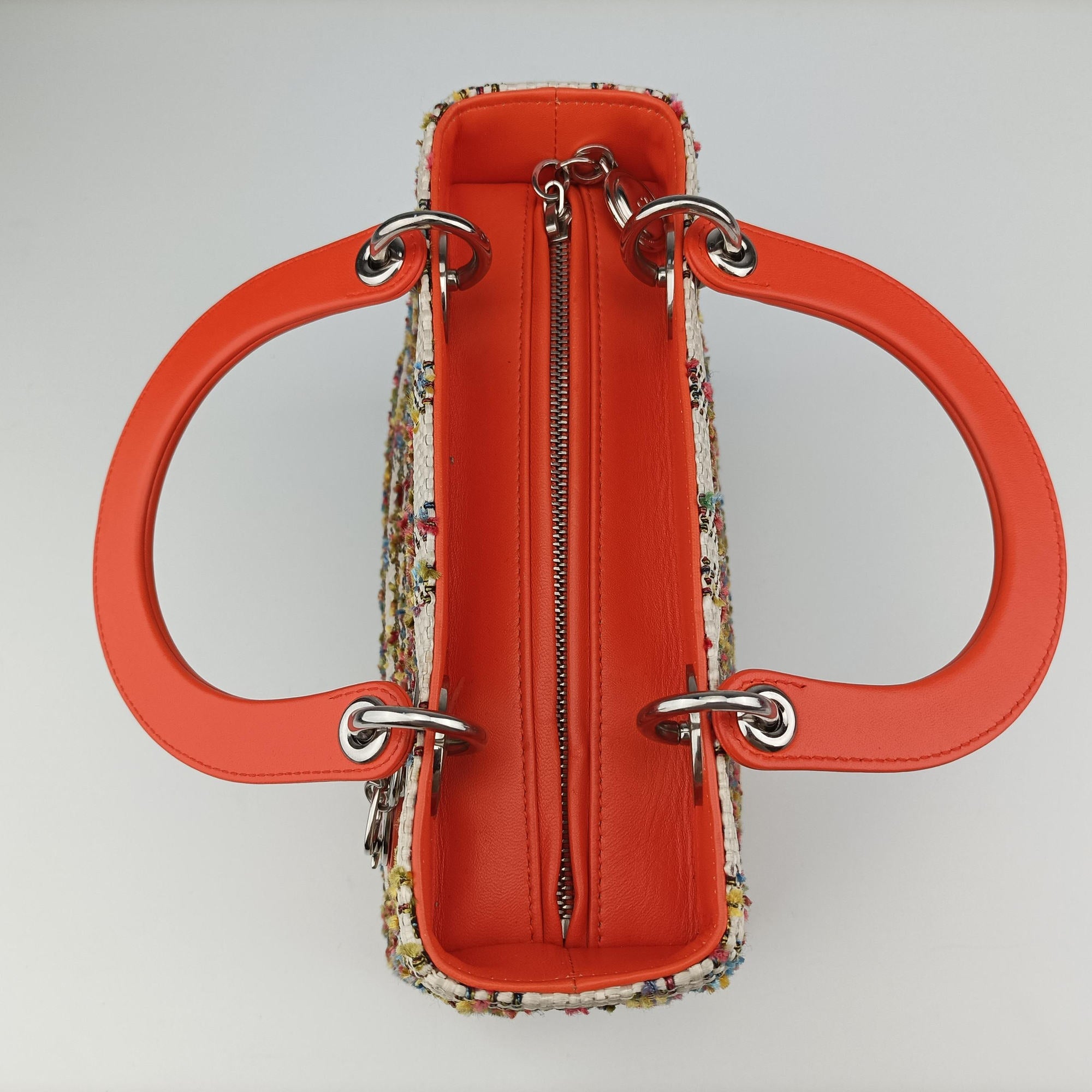 Pre-owned Christian Dior Lady Dior White × Orange × Multicolor Straw×Leather  shoulderbag | stylenewstar