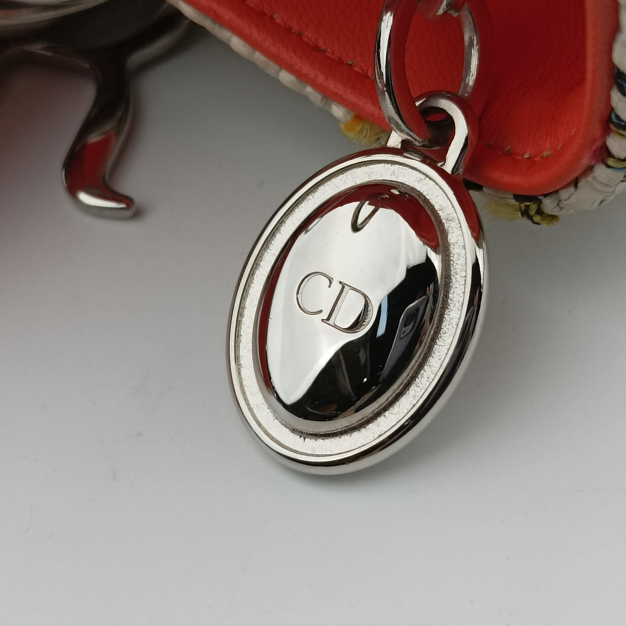 Pre-owned Christian Dior Lady Dior White × Orange × Multicolor Straw×Leather  shoulderbag | stylenewstar