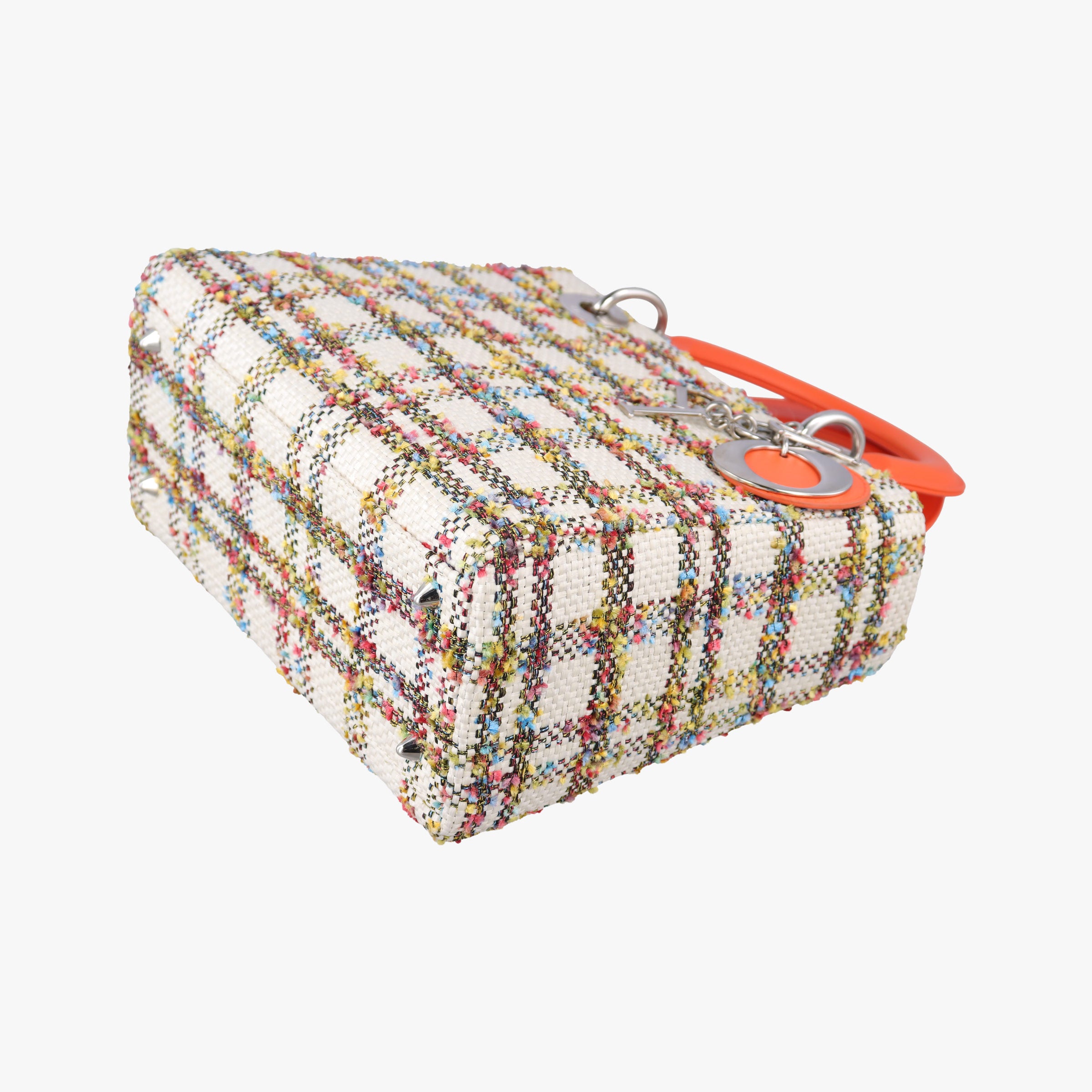 Pre-owned Christian Dior Lady Dior White × Orange × Multicolor Straw×Leather  shoulderbag | stylenewstar