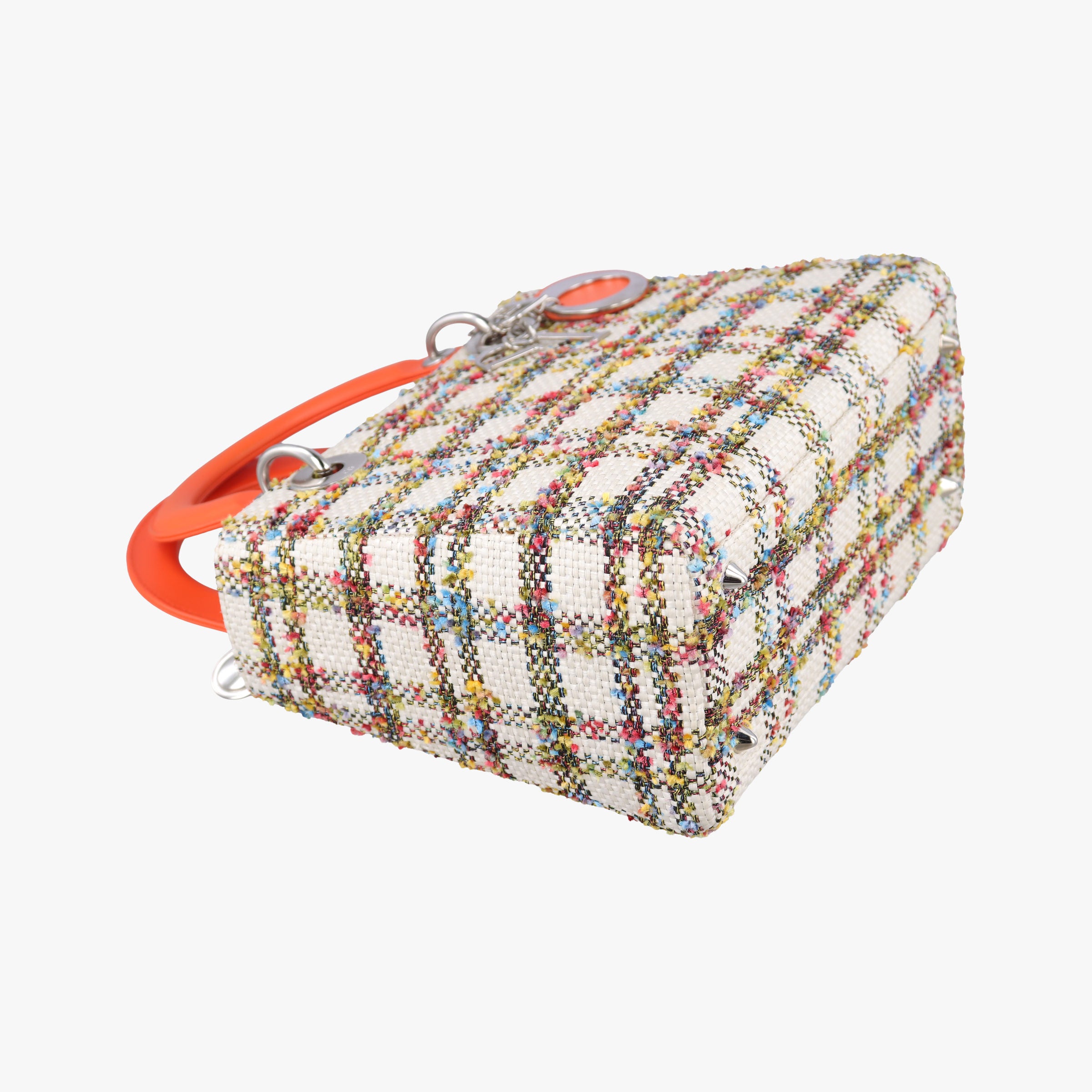 Pre-owned Christian Dior Lady Dior White × Orange × Multicolor Straw×Leather  shoulderbag | stylenewstar