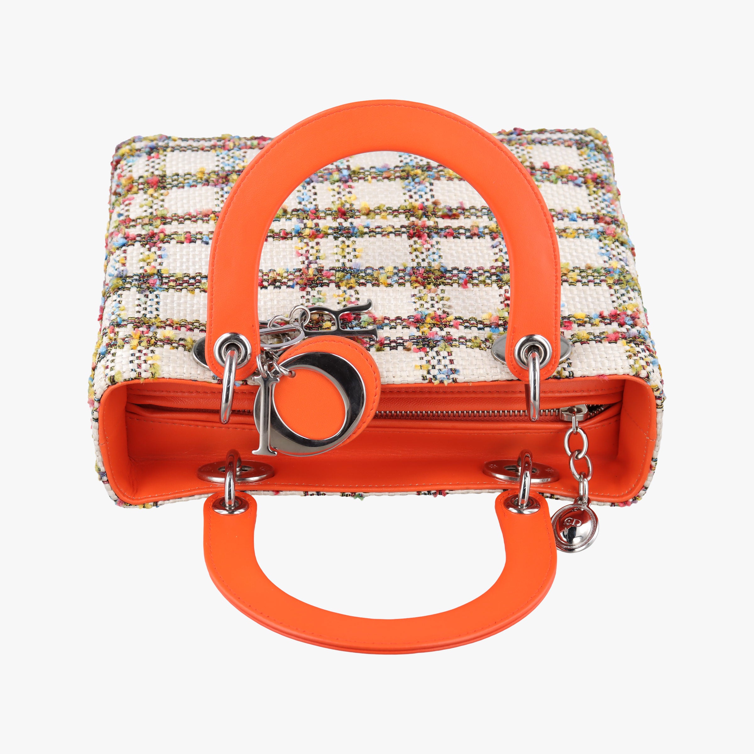 Pre-owned Christian Dior Lady Dior White × Orange × Multicolor Straw×Leather  shoulderbag | stylenewstar