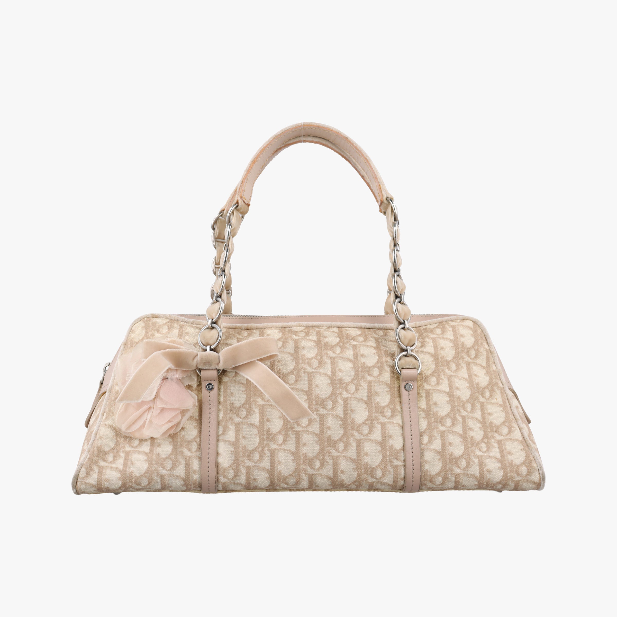 Pre-owned Christian Dior Romantic Trotter Beige x Pink PVC coated canvas x velour  handbag | stylenewstar