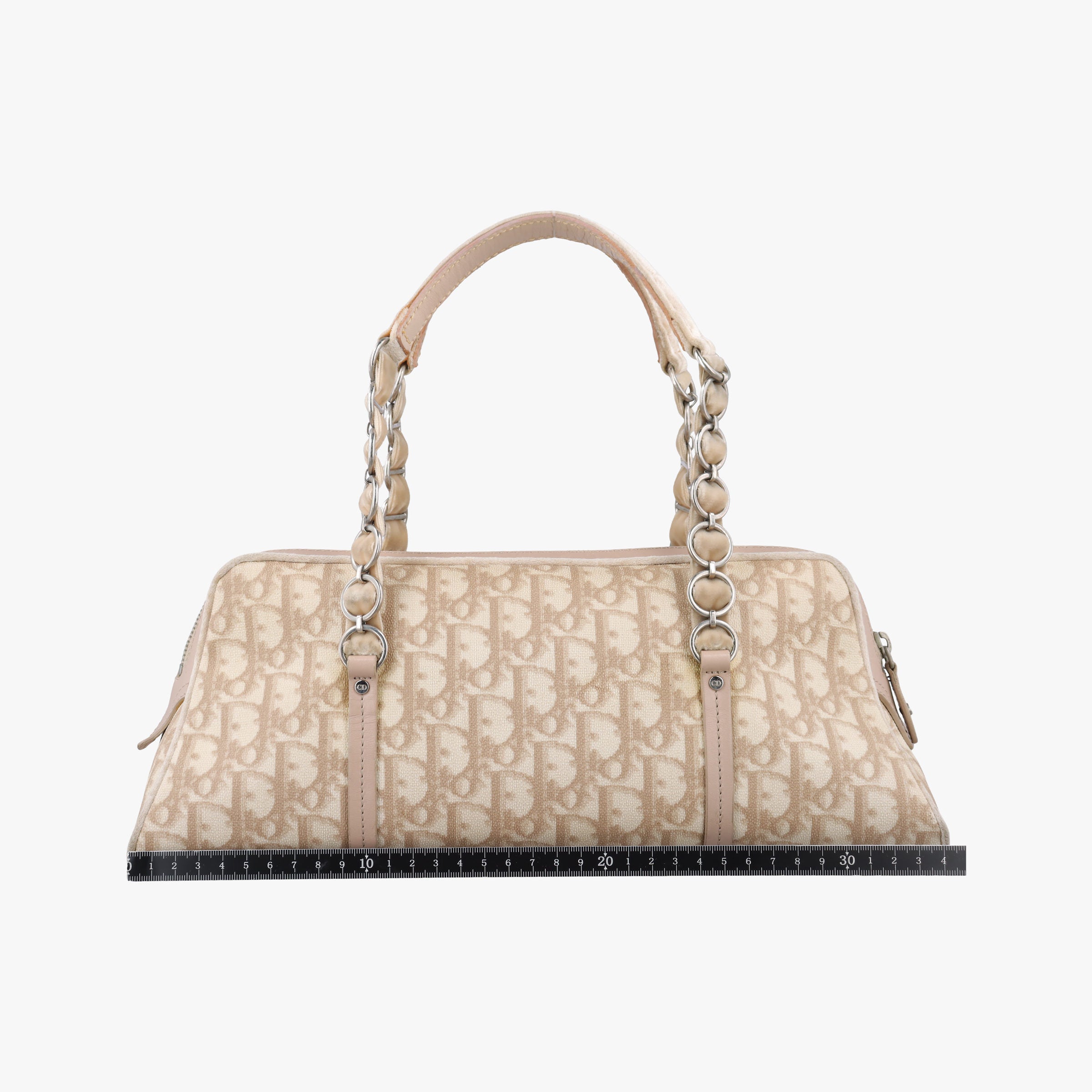 Pre-owned Christian Dior Romantic Trotter Beige x Pink PVC coated canvas x velour  handbag | stylenewstar