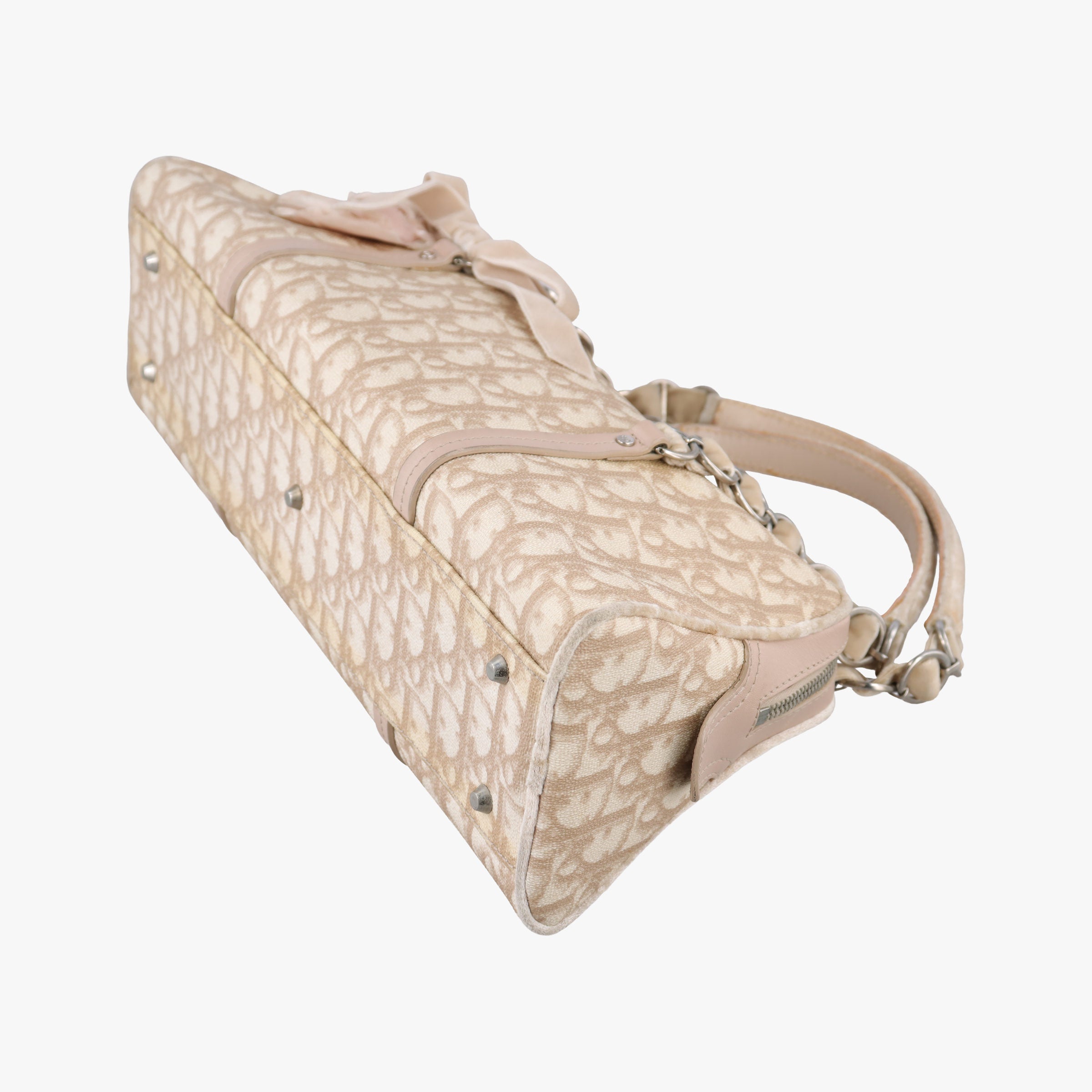Pre-owned Christian Dior Romantic Trotter Beige x Pink PVC coated canvas x velour  handbag | stylenewstar