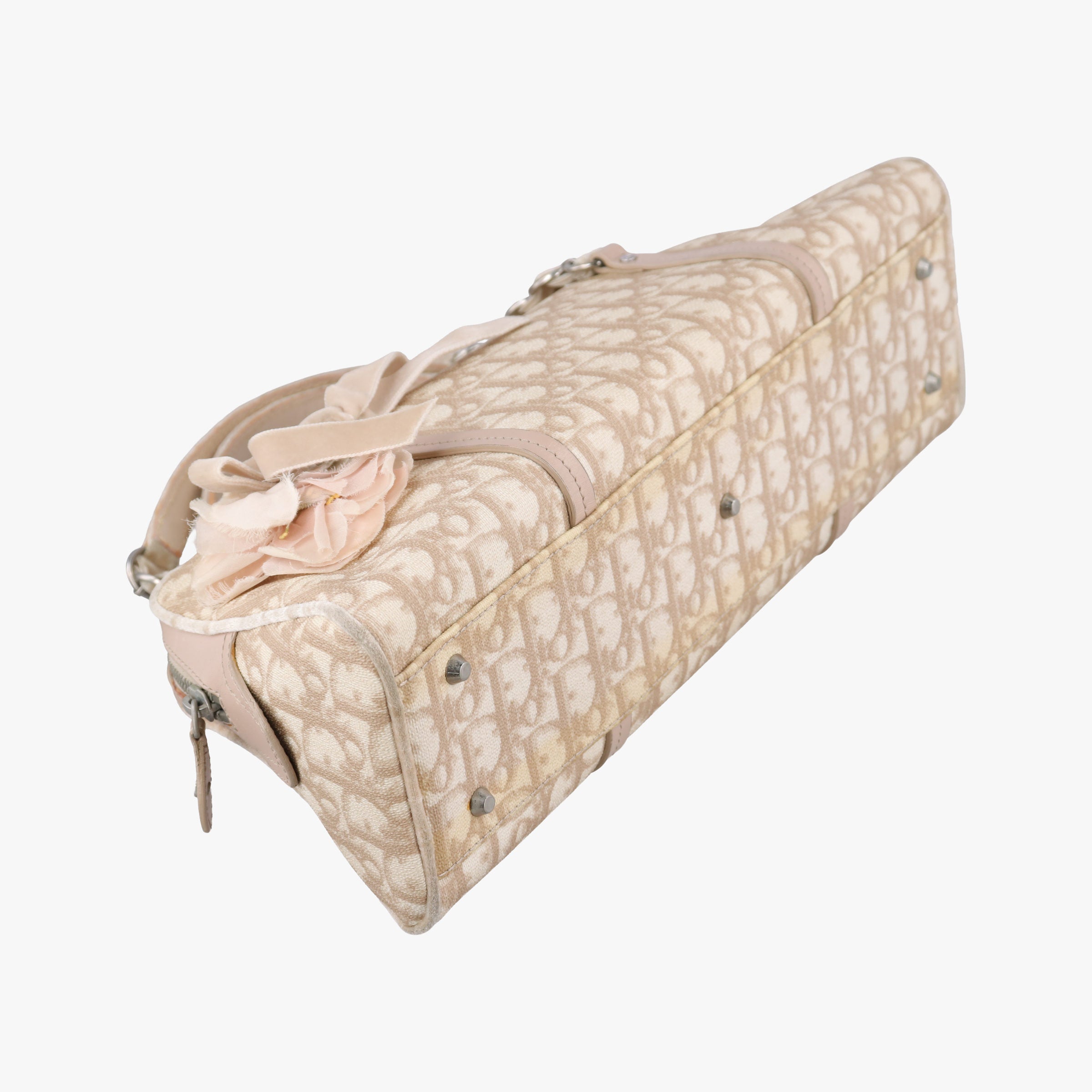 Pre-owned Christian Dior Romantic Trotter Beige x Pink PVC coated canvas x velour  handbag | stylenewstar
