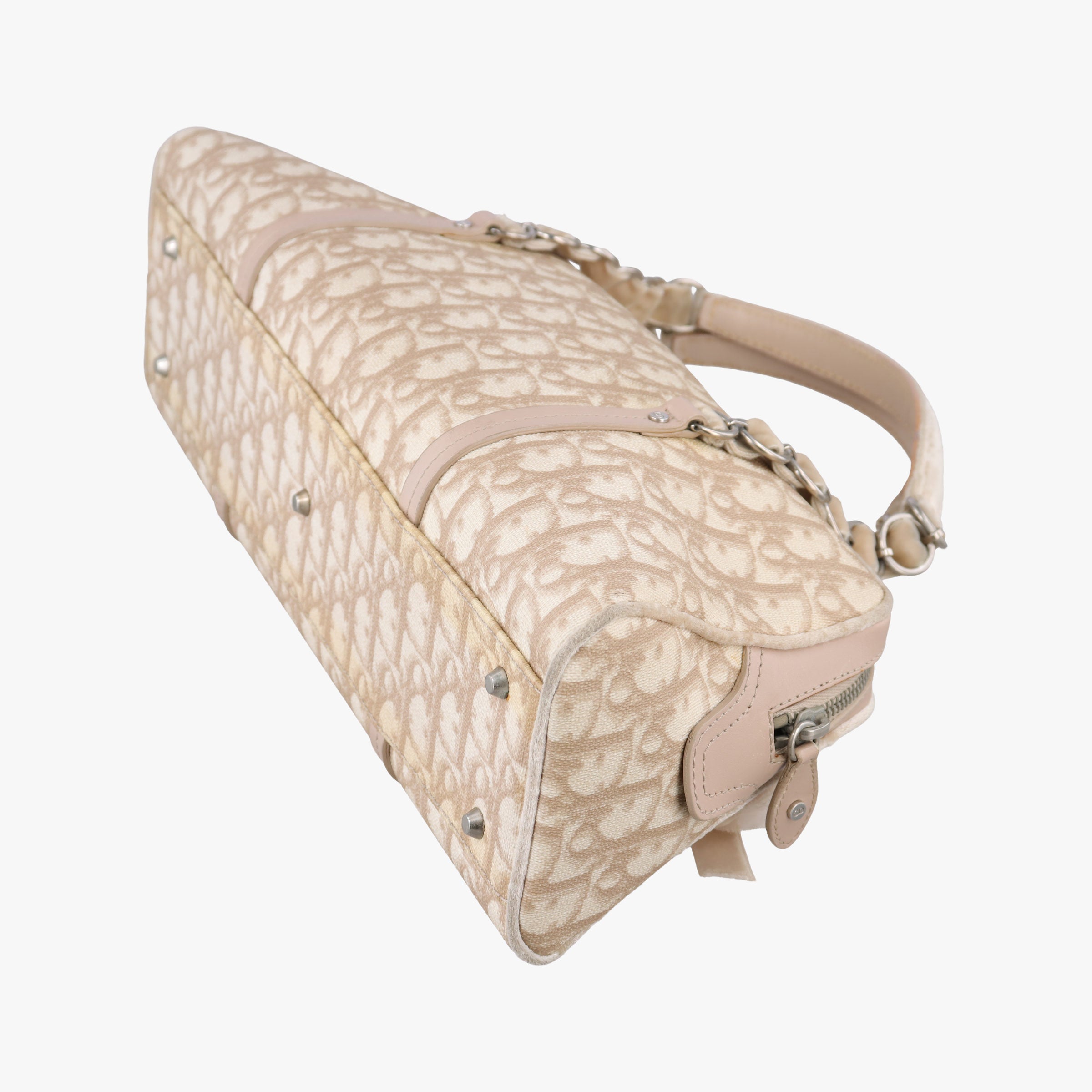 Pre-owned Christian Dior Romantic Trotter Beige x Pink PVC coated canvas x velour  handbag | stylenewstar
