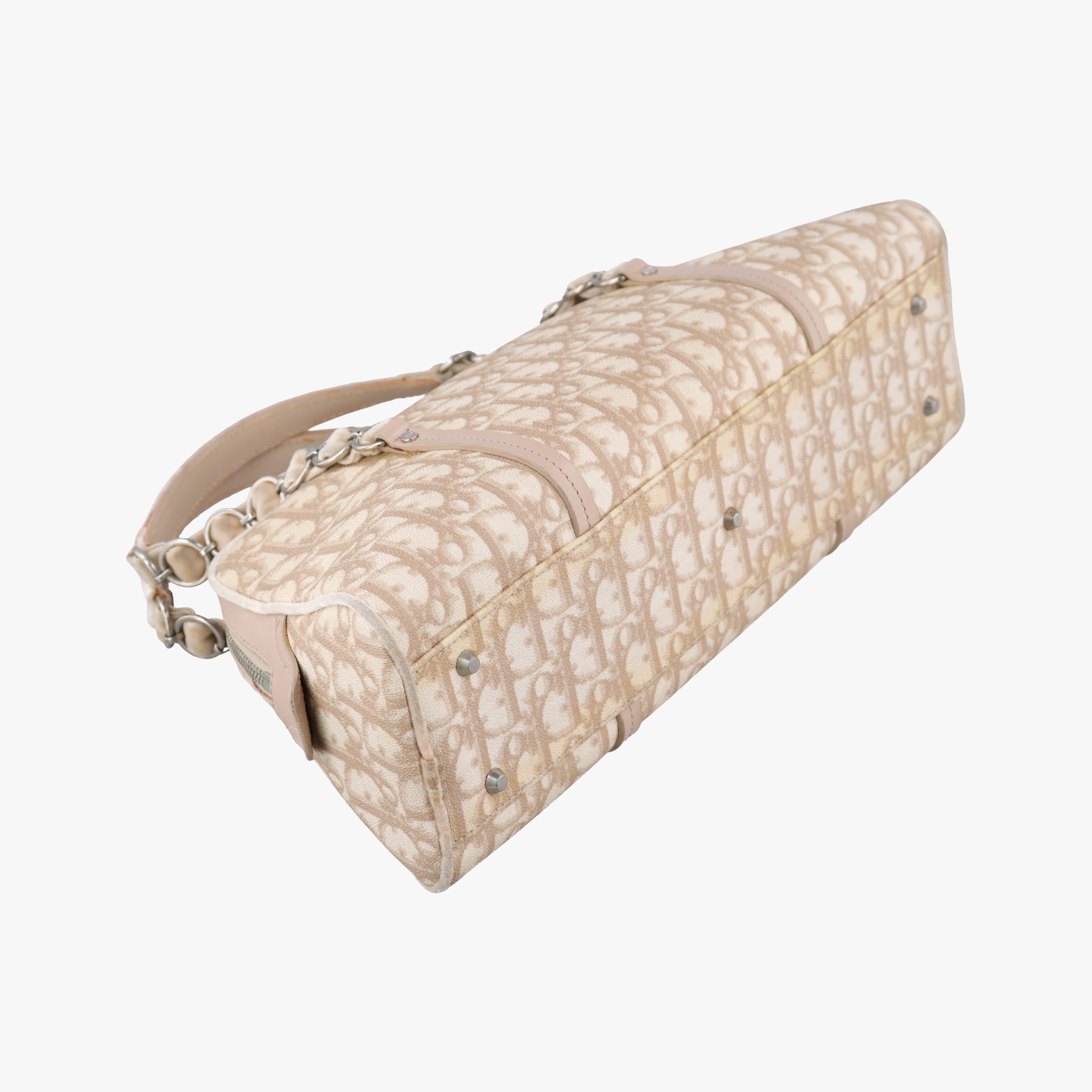 Pre-owned Christian Dior Romantic Trotter Beige x Pink PVC coated canvas x velour  handbag | stylenewstar