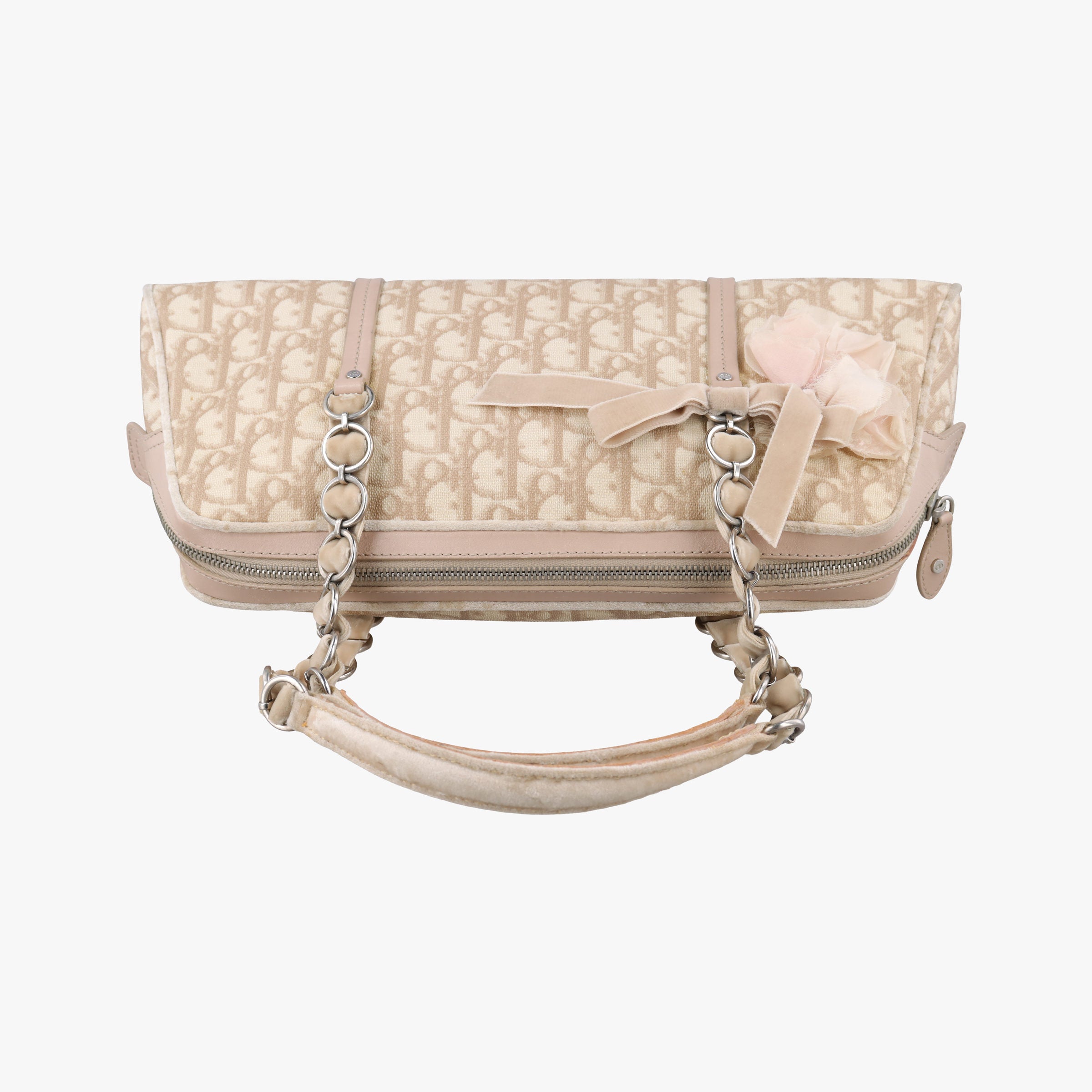 Pre-owned Christian Dior Romantic Trotter Beige x Pink PVC coated canvas x velour  handbag | stylenewstar