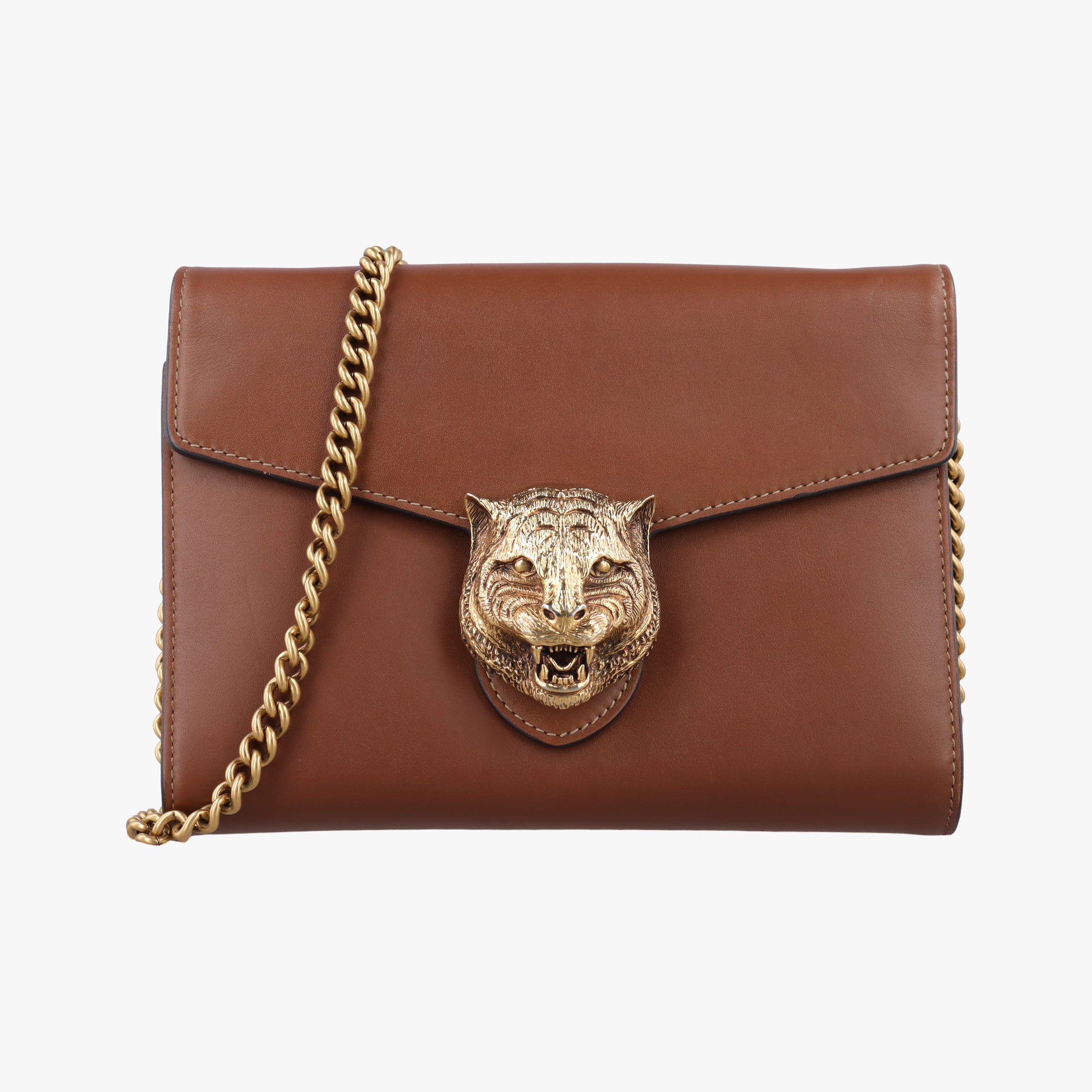 Pre-owned Gucci Animalier Tiger Head Brown leather 414984 shoulderbag | stylenewstar