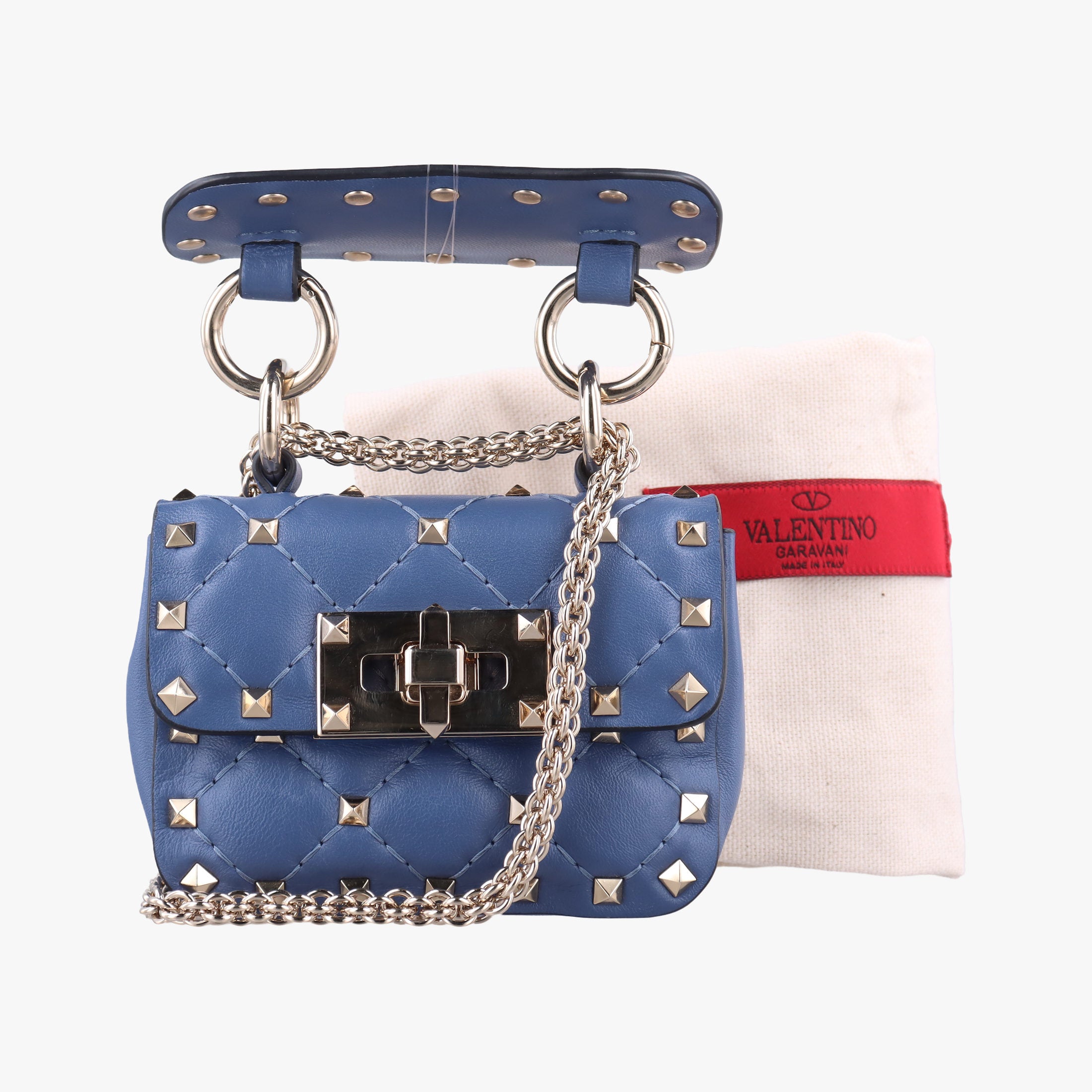 Pre-owned Valentino Rockstud SPIKE UP Blue Leather  shoulderbag | stylenewstar