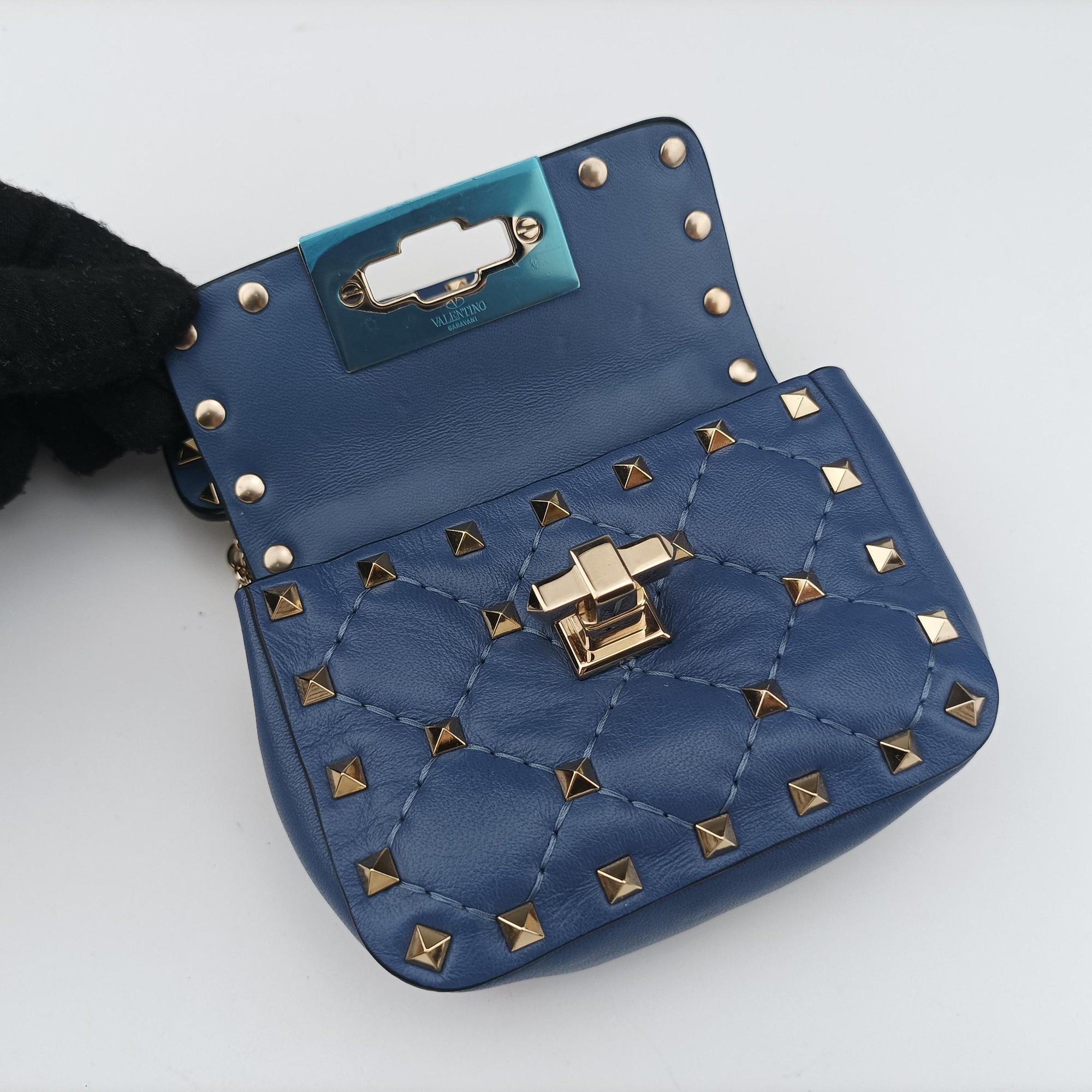 Pre-owned Valentino Rockstud SPIKE UP Blue Leather  shoulderbag | stylenewstar