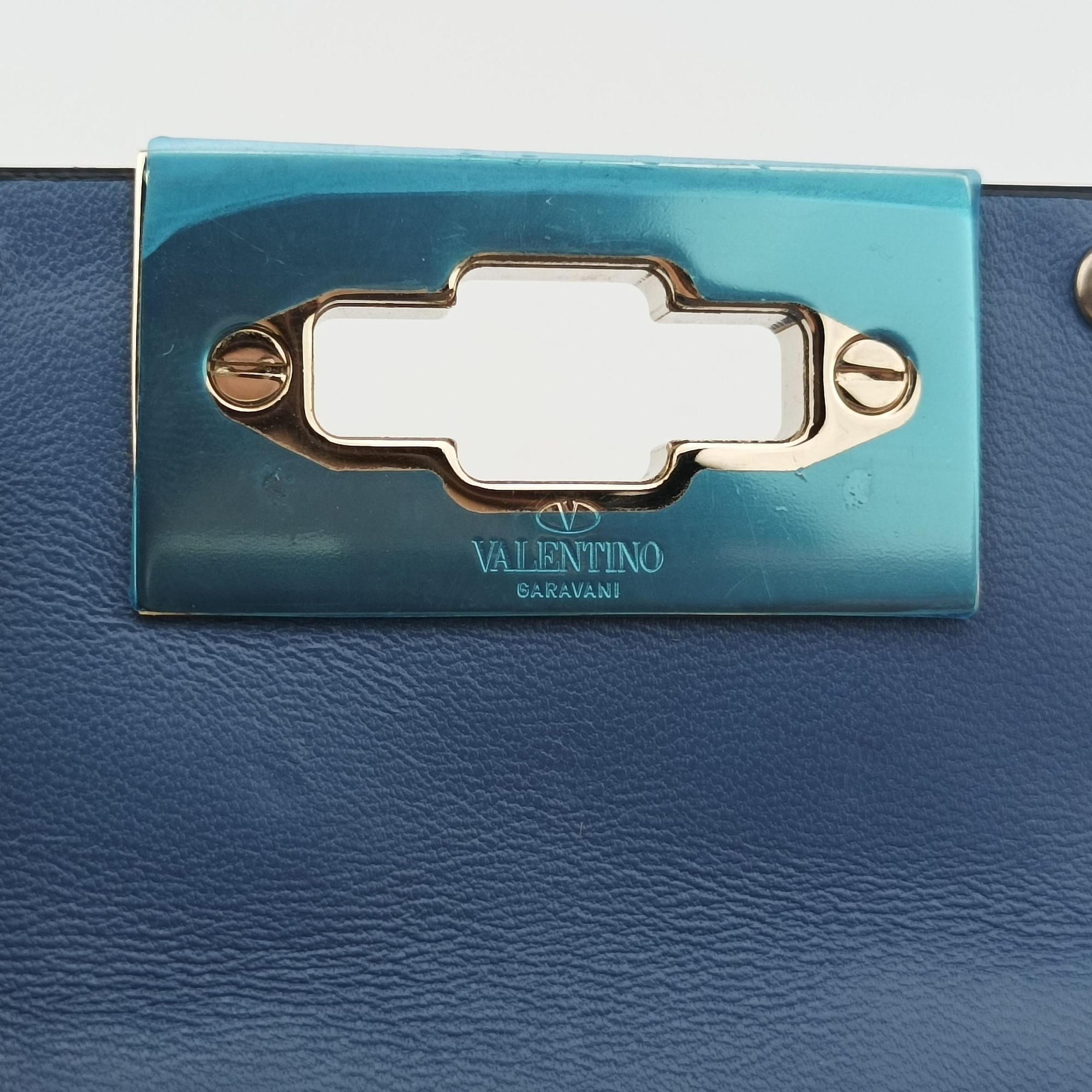 Pre-owned Valentino Rockstud SPIKE UP Blue Leather  shoulderbag | stylenewstar