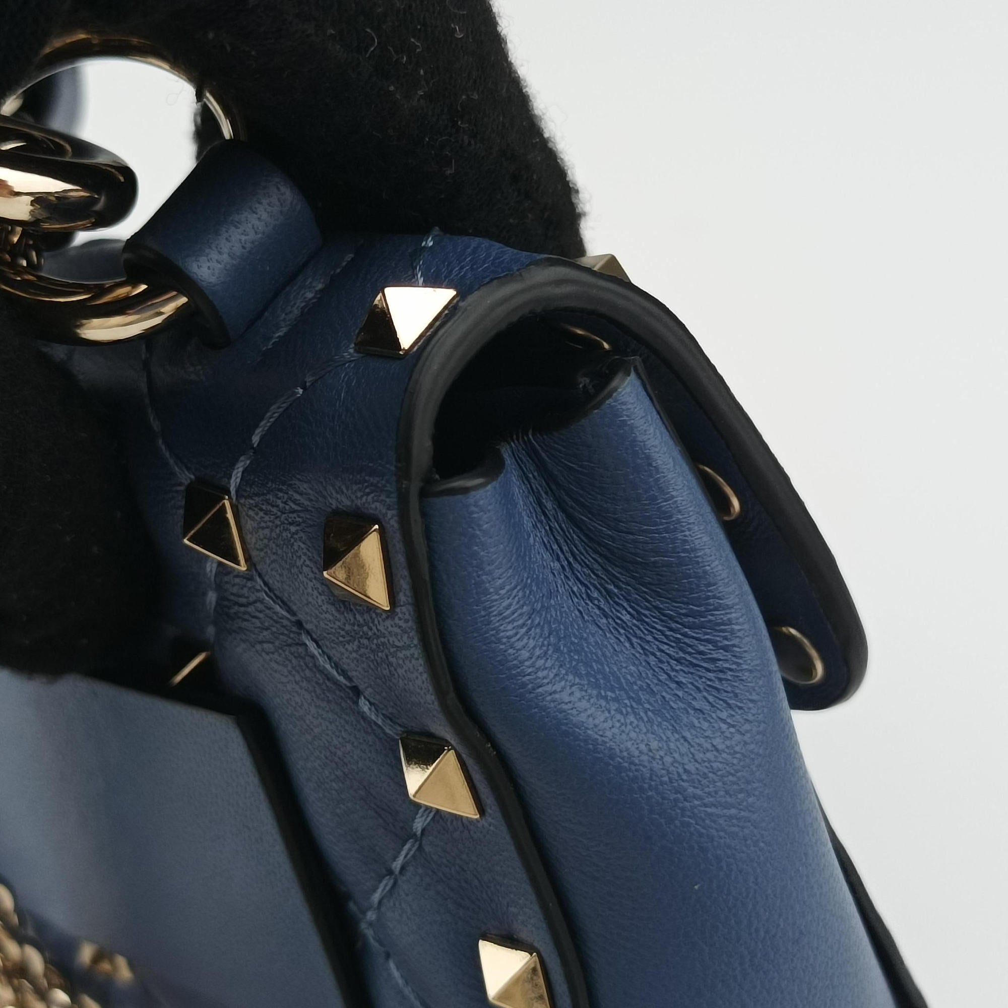 Pre-owned Valentino Rockstud SPIKE UP Blue Leather  shoulderbag | stylenewstar