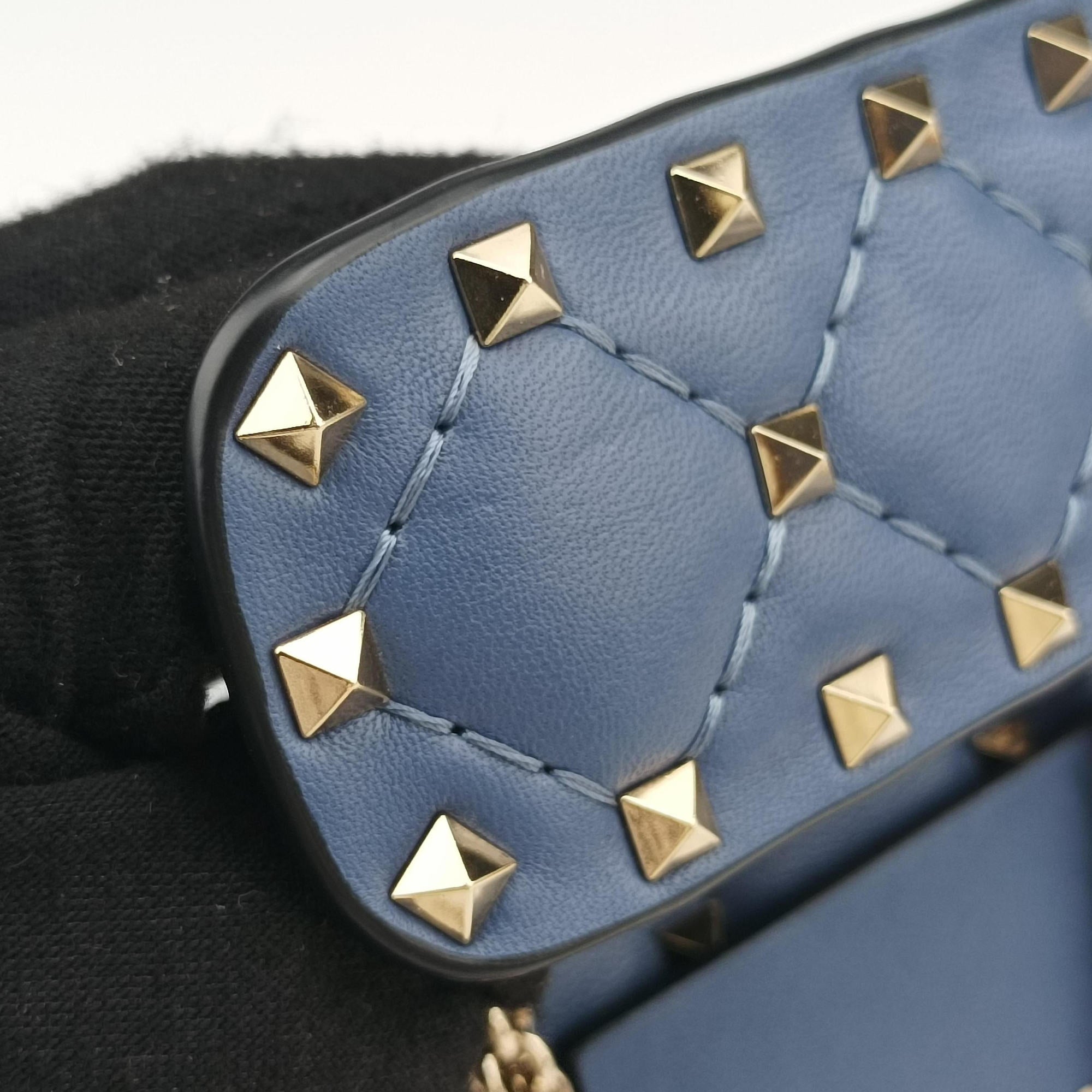 Pre-owned Valentino Rockstud SPIKE UP Blue Leather  shoulderbag | stylenewstar