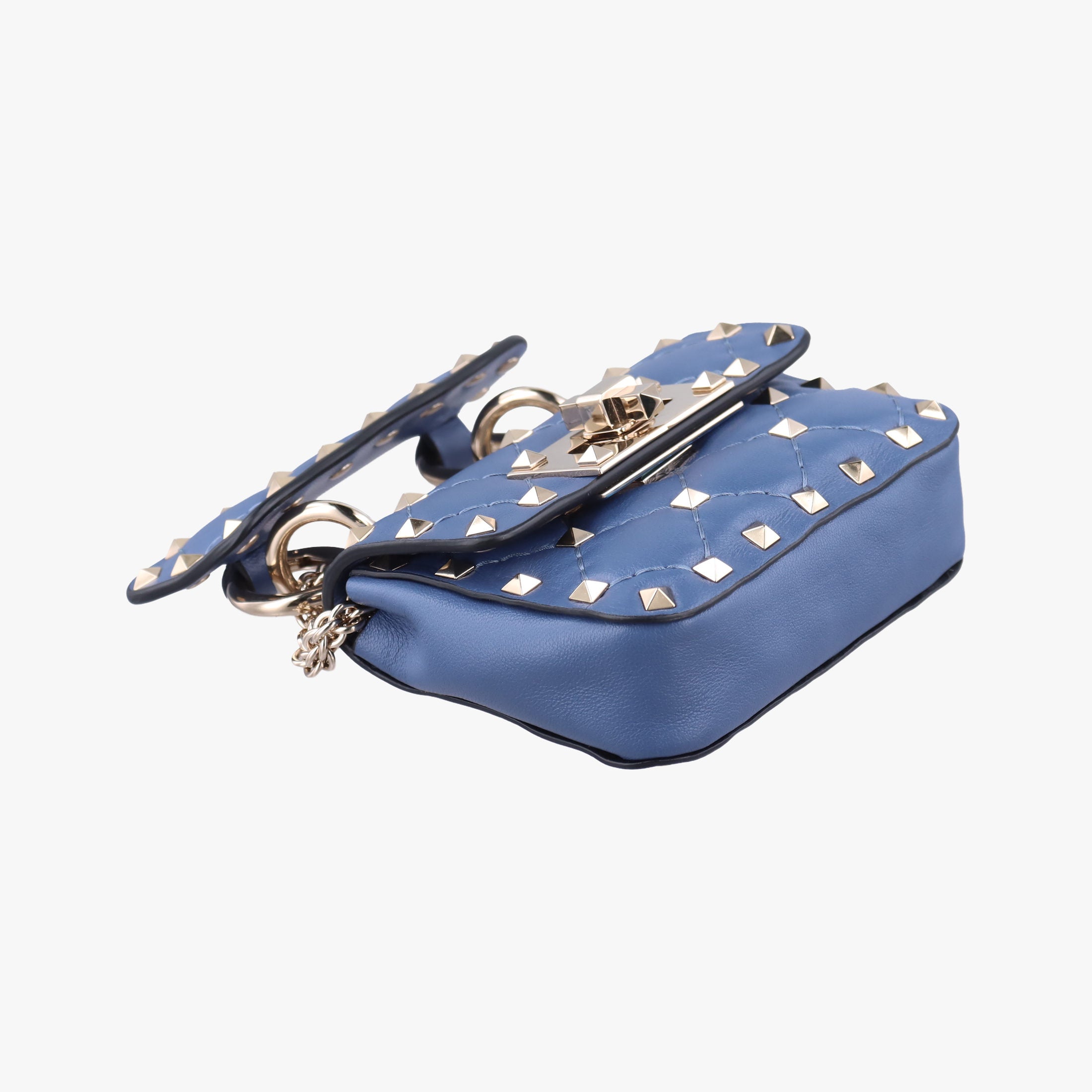Pre-owned Valentino Rockstud SPIKE UP Blue Leather  shoulderbag | stylenewstar