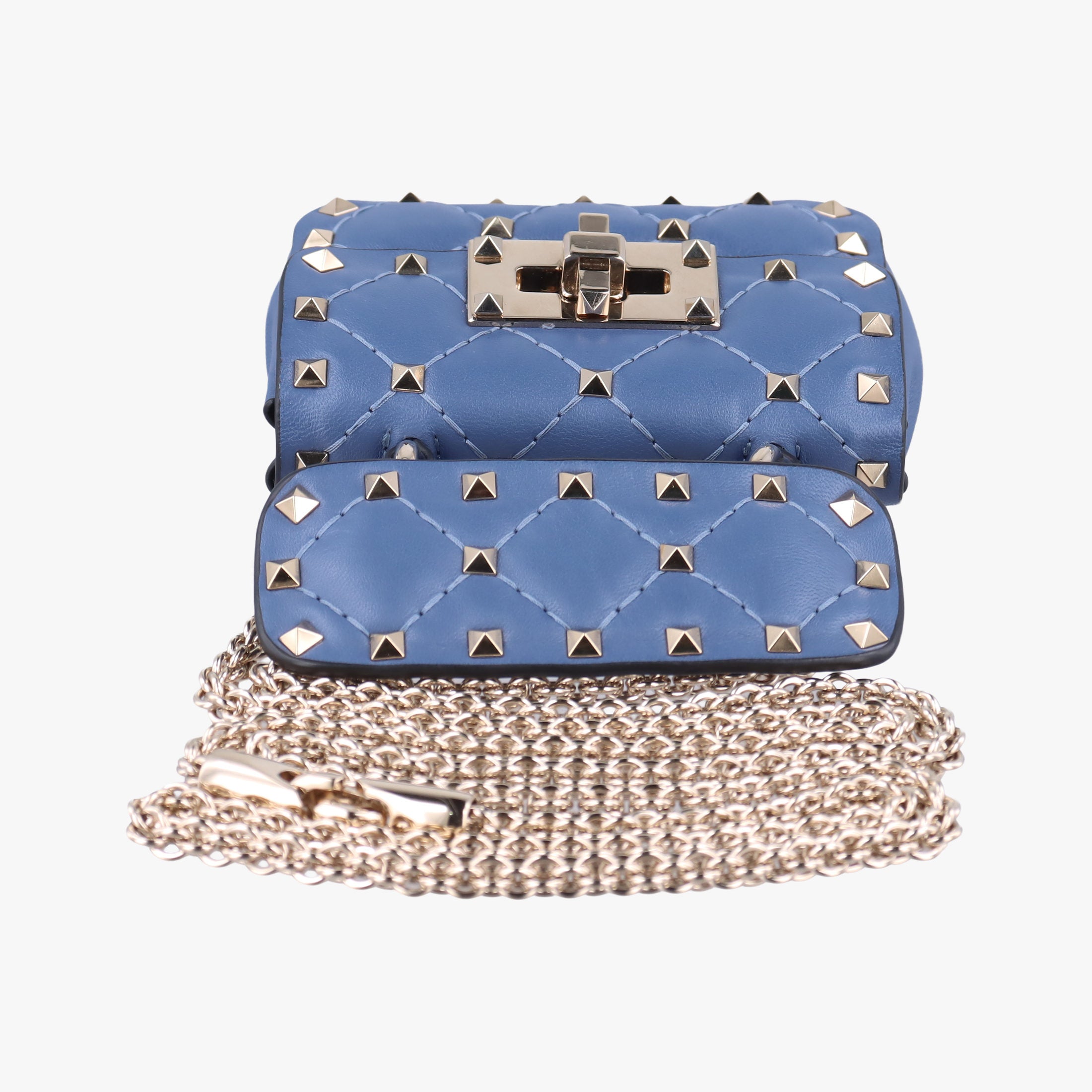 Pre-owned Valentino Rockstud SPIKE UP Blue Leather  shoulderbag | stylenewstar