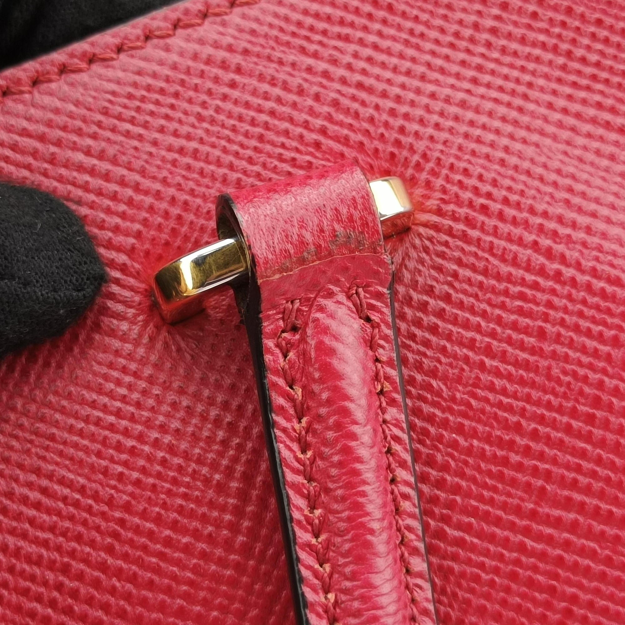 Pre-owned Prada Promenade Studded Red SAFFIANO Leather BN2753 shoulderbag | stylenewstar