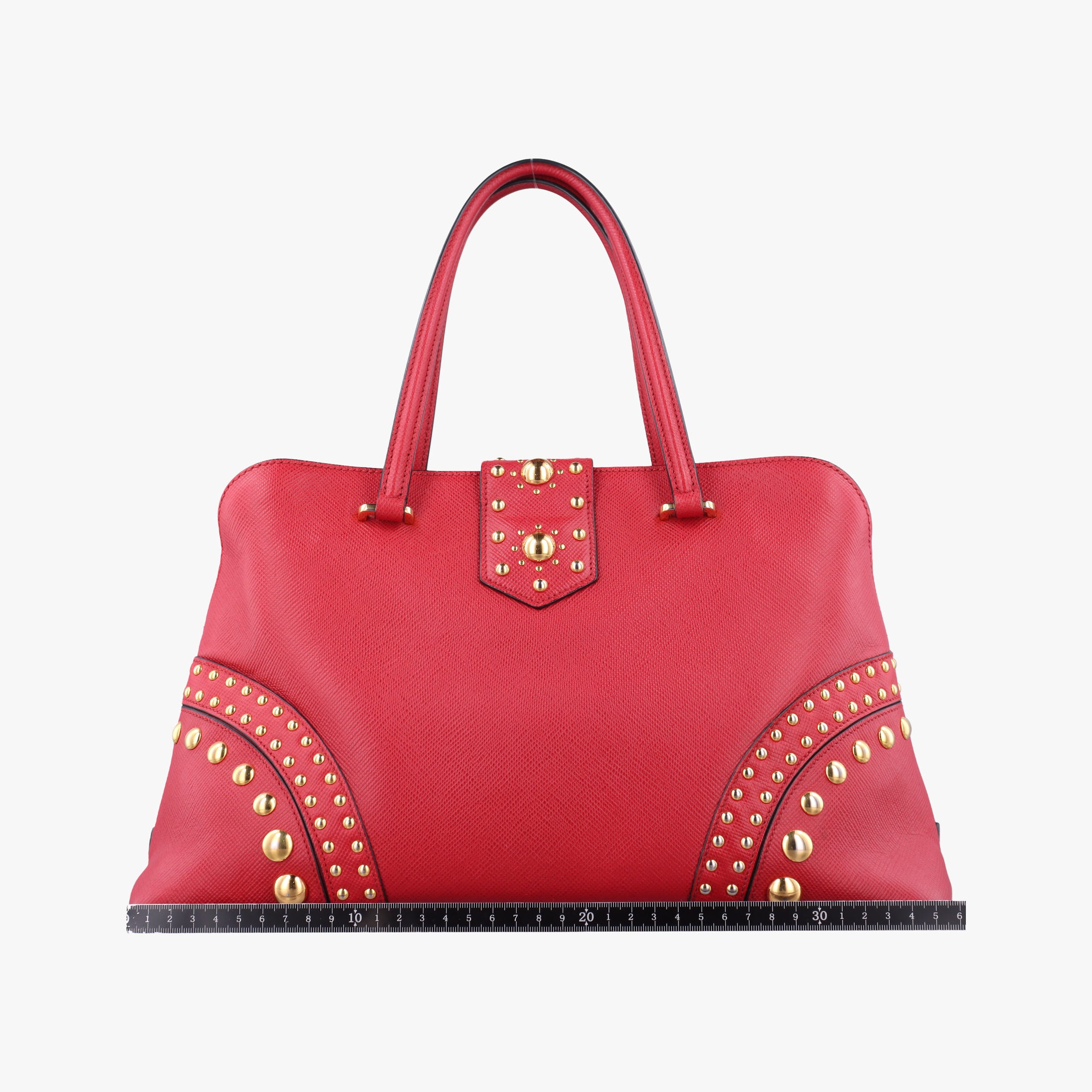 Pre-owned Prada Promenade Studded Red SAFFIANO Leather BN2753 shoulderbag | stylenewstar