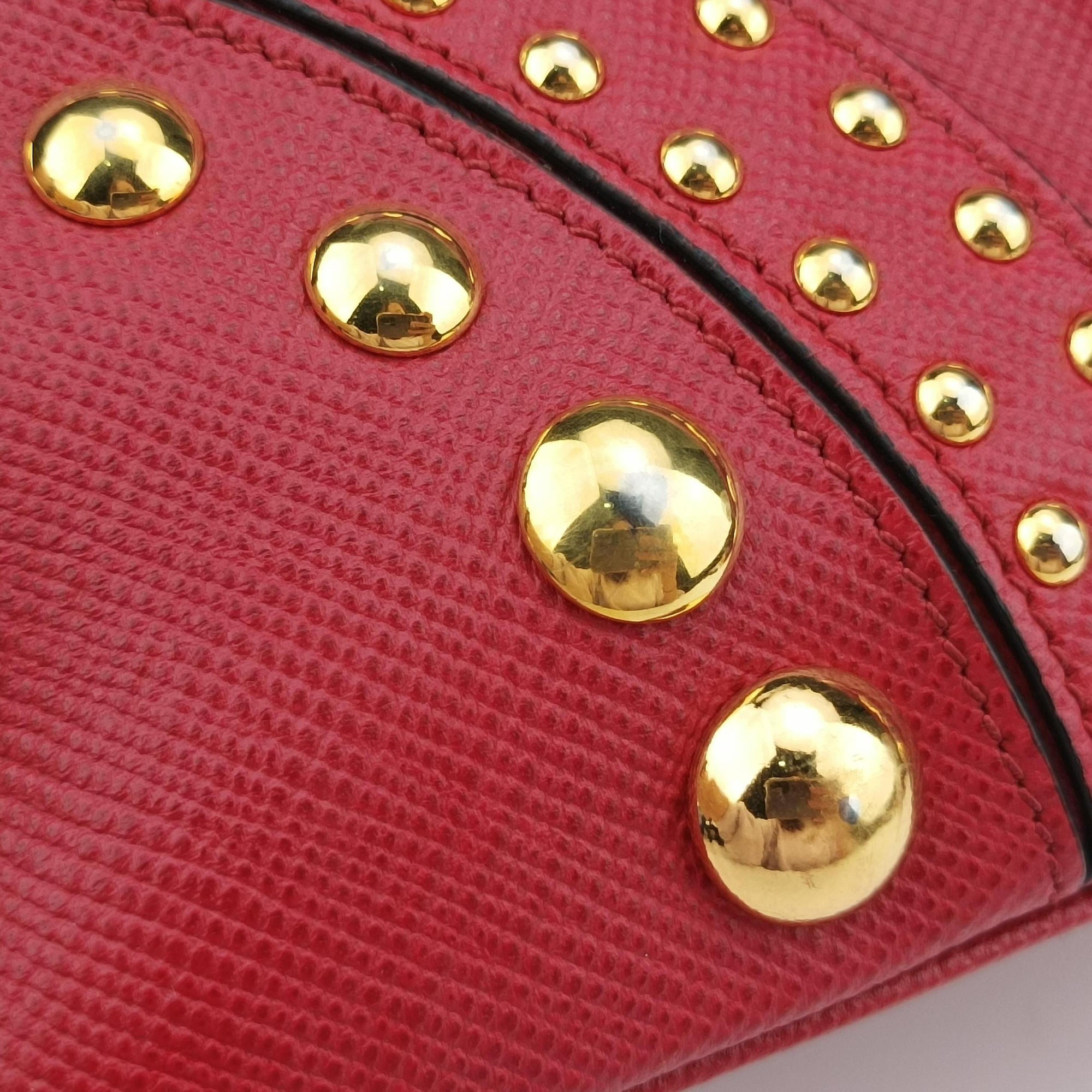 Pre-owned Prada Promenade Studded Red SAFFIANO Leather BN2753 shoulderbag | stylenewstar