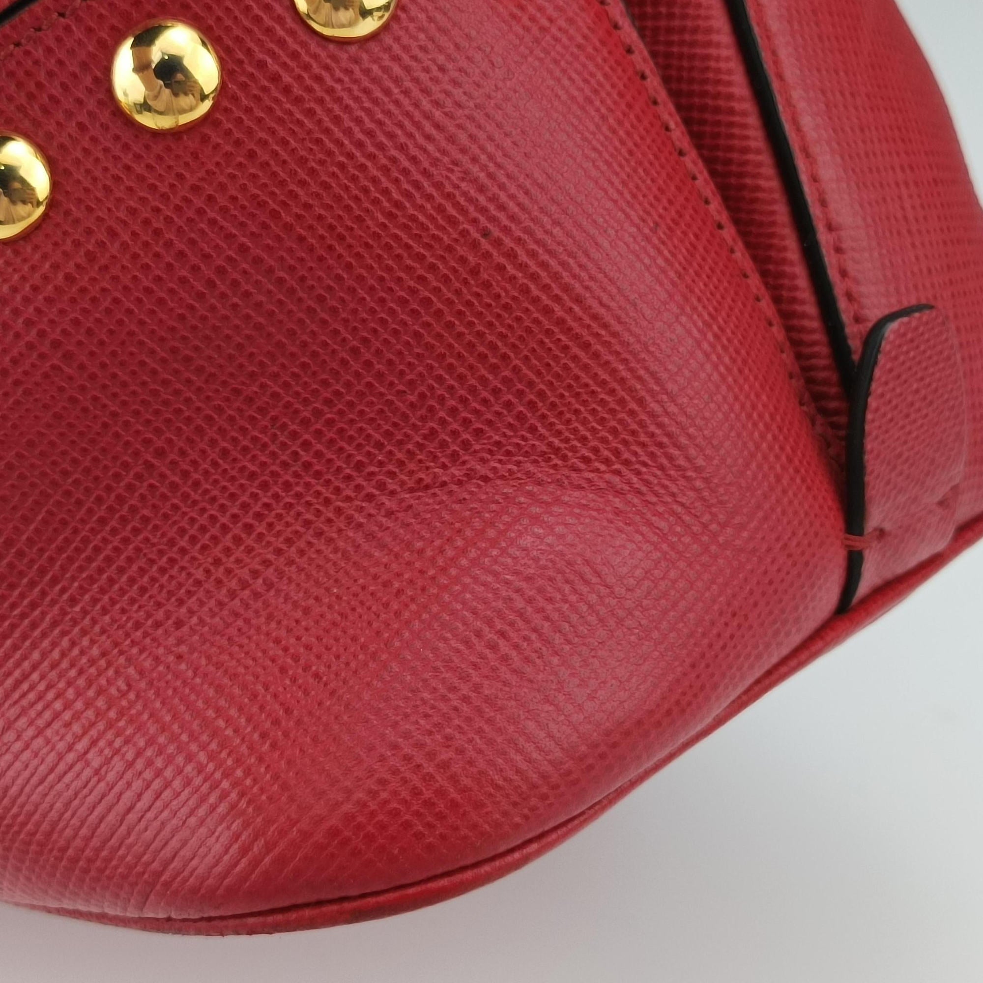 Pre-owned Prada Promenade Studded Red SAFFIANO Leather BN2753 shoulderbag | stylenewstar