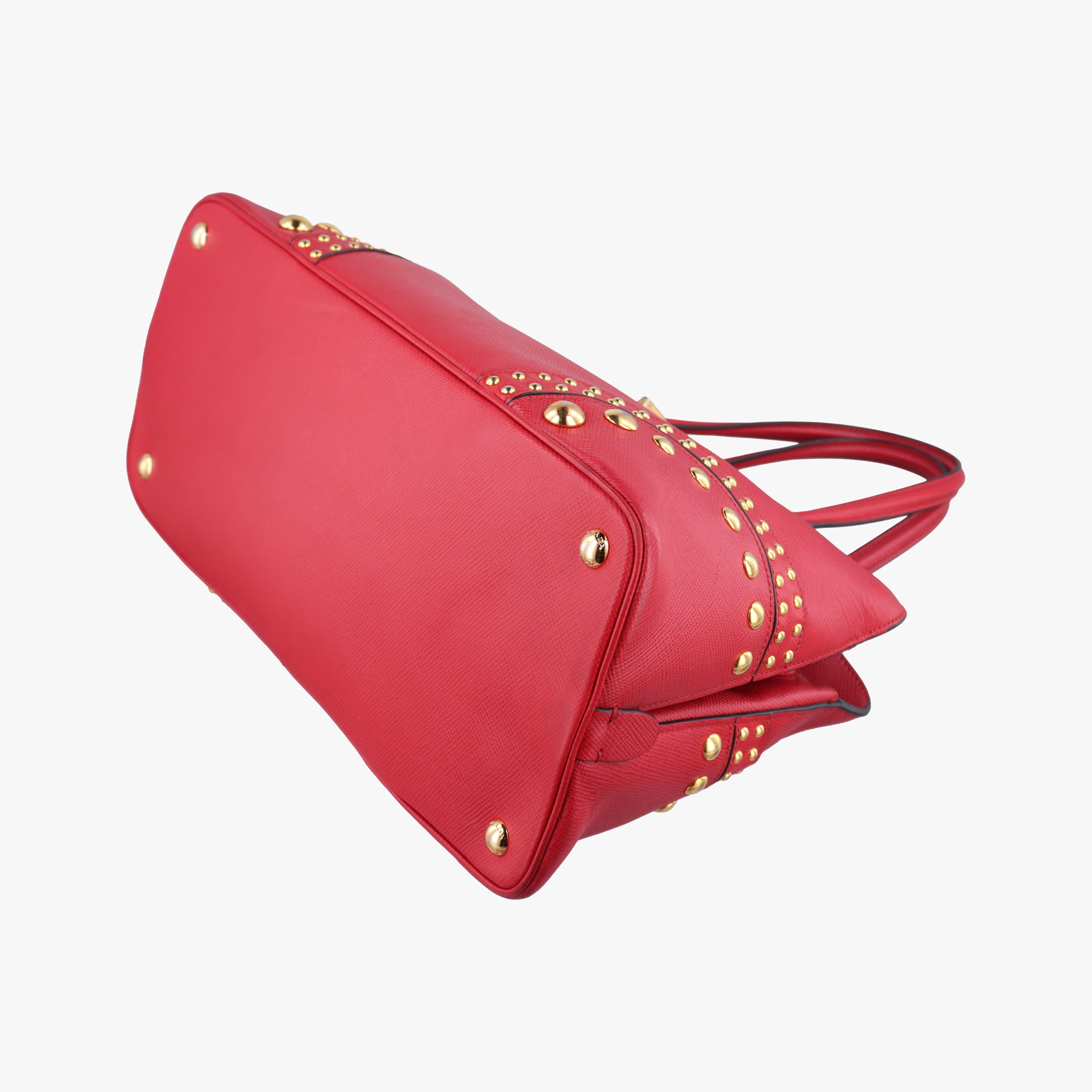 Pre-owned Prada Promenade Studded Red SAFFIANO Leather BN2753 shoulderbag | stylenewstar