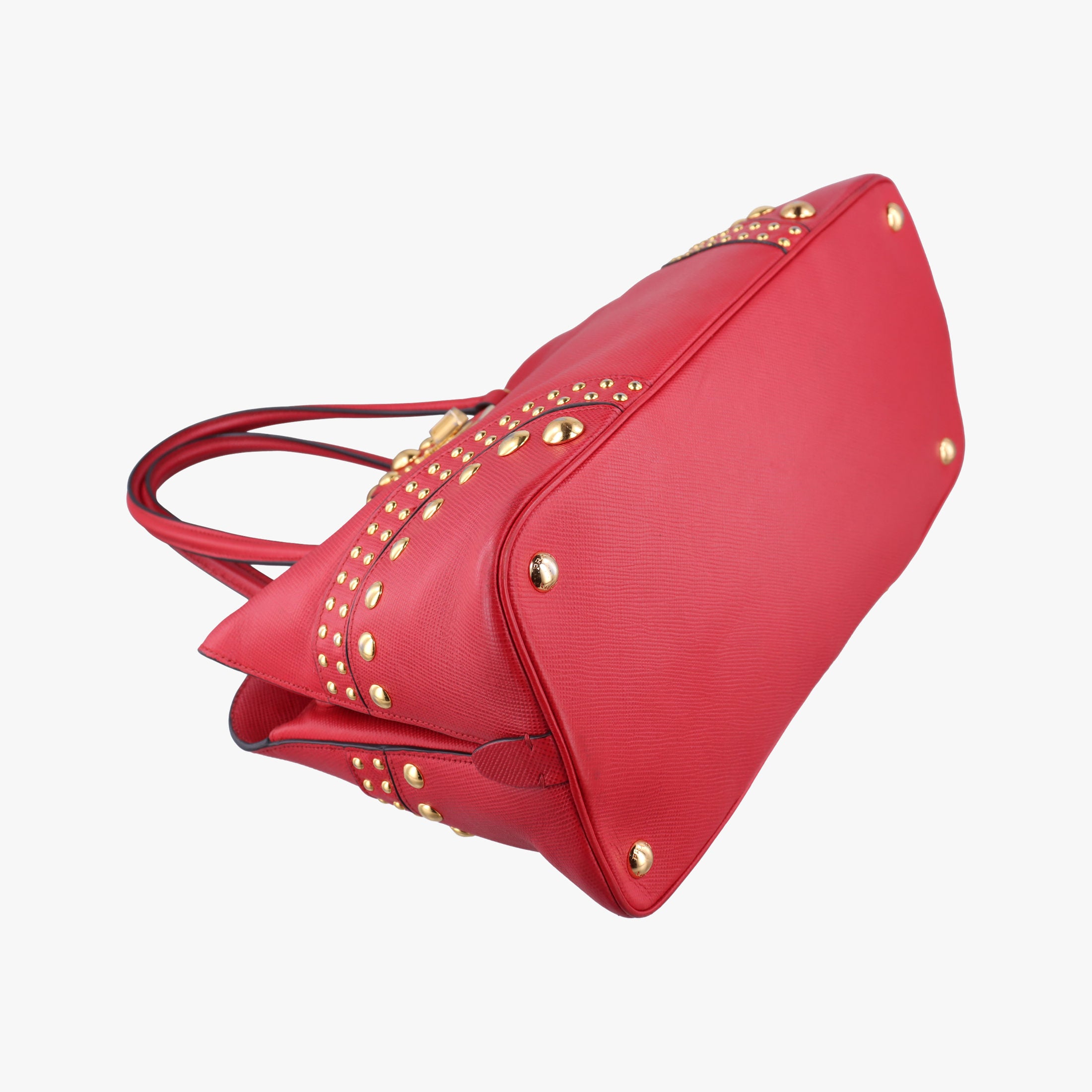 Pre-owned Prada Promenade Studded Red SAFFIANO Leather BN2753 shoulderbag | stylenewstar