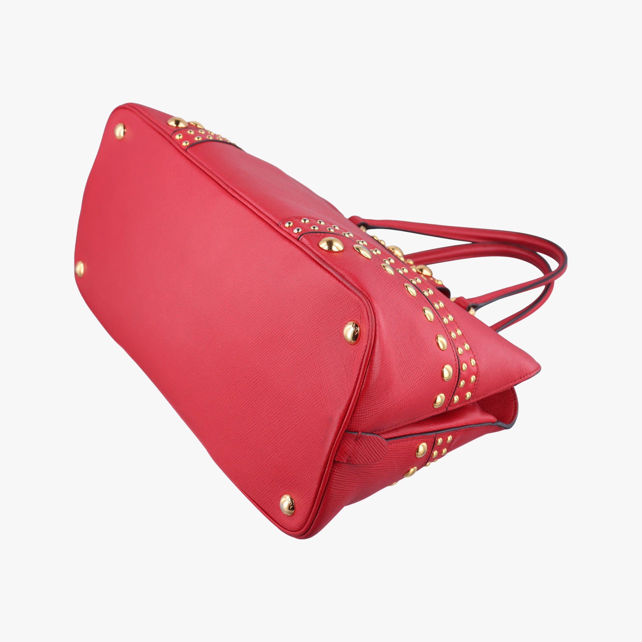 Pre-owned Prada Promenade Studded Red SAFFIANO Leather BN2753 shoulderbag | stylenewstar