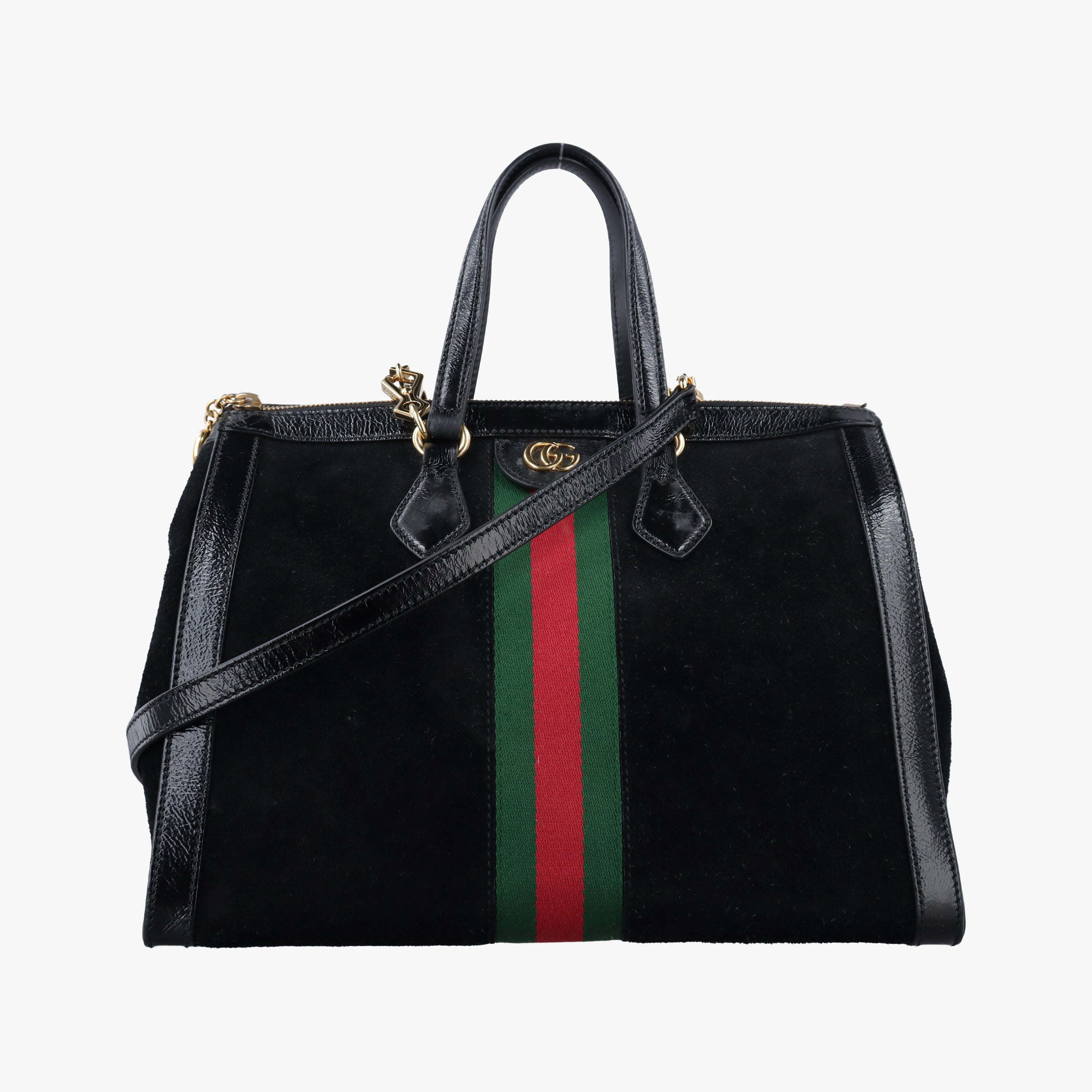 Pre-owned Gucci Ophidia Black×Green×Red Suede×leather 524537 shoulderbag | stylenewstar