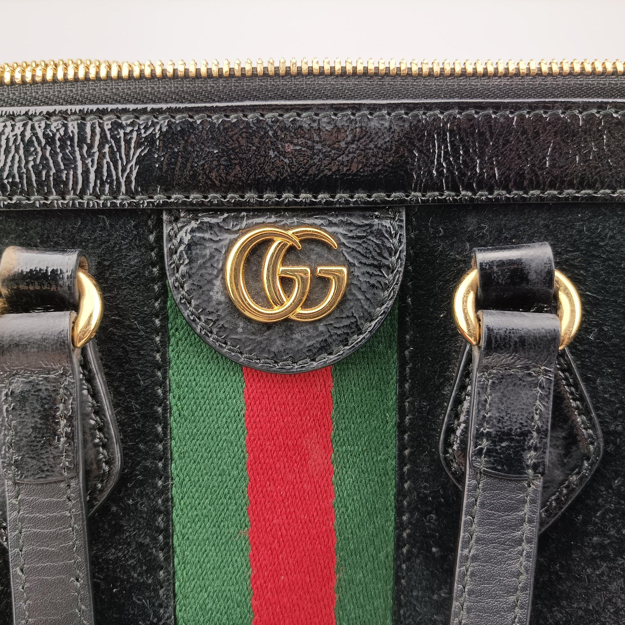 Pre-owned Gucci Ophidia Black×Green×Red Suede×leather 524537 shoulderbag | stylenewstar