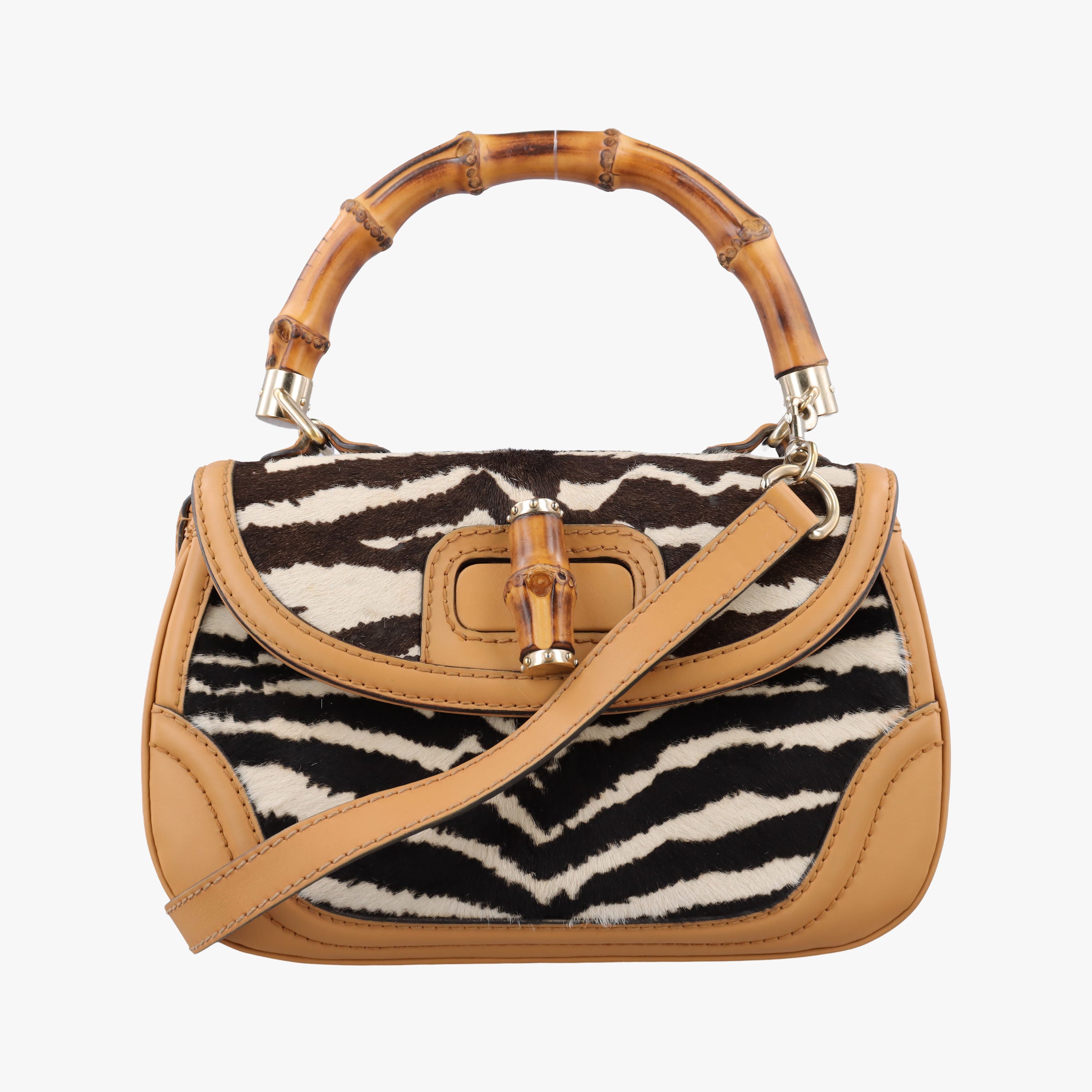 Pre-owned Gucci New Bamboo Multicolour ponyhair ×leather 254884 shoulderbag | stylenewstar