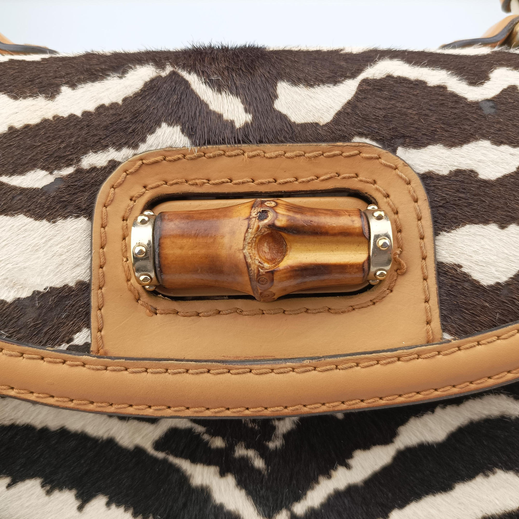 Pre-owned Gucci New Bamboo Multicolour ponyhair ×leather 254884 shoulderbag | stylenewstar