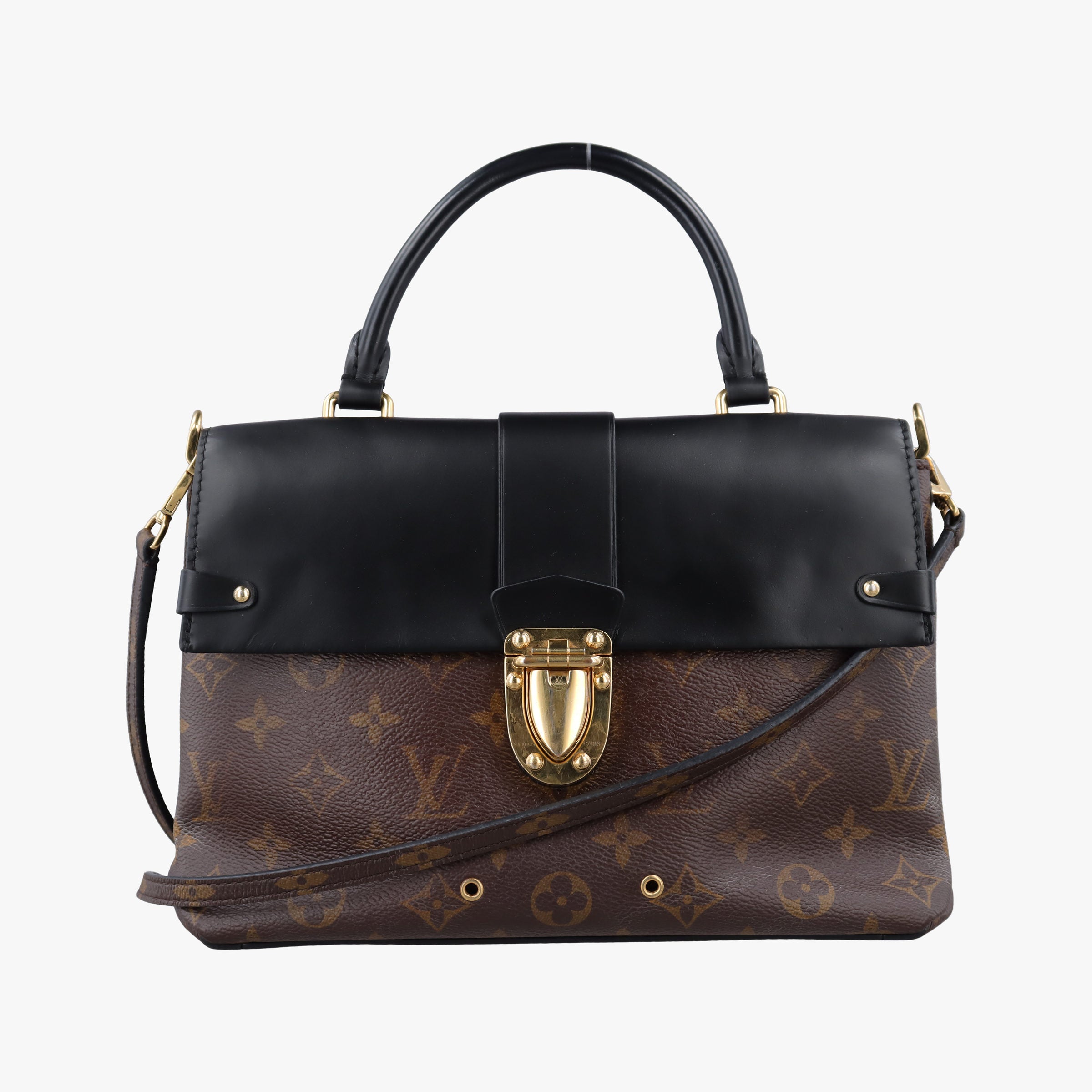 Pre-owned Louis Vuitton One-handle Flap MM　　 brown×black Monogram Canvas×calf leather M43125 shoulderbag | stylenewstar