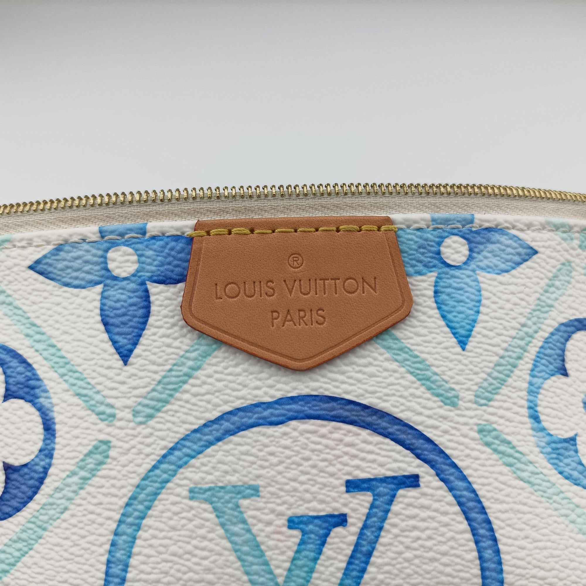 Pre-owned Louis Vuitton MULTI POCHETTE ACCESSOIRES White x Blue x Beige Monogram Tile Canvas M25374 shoulderbag | stylenewstar
