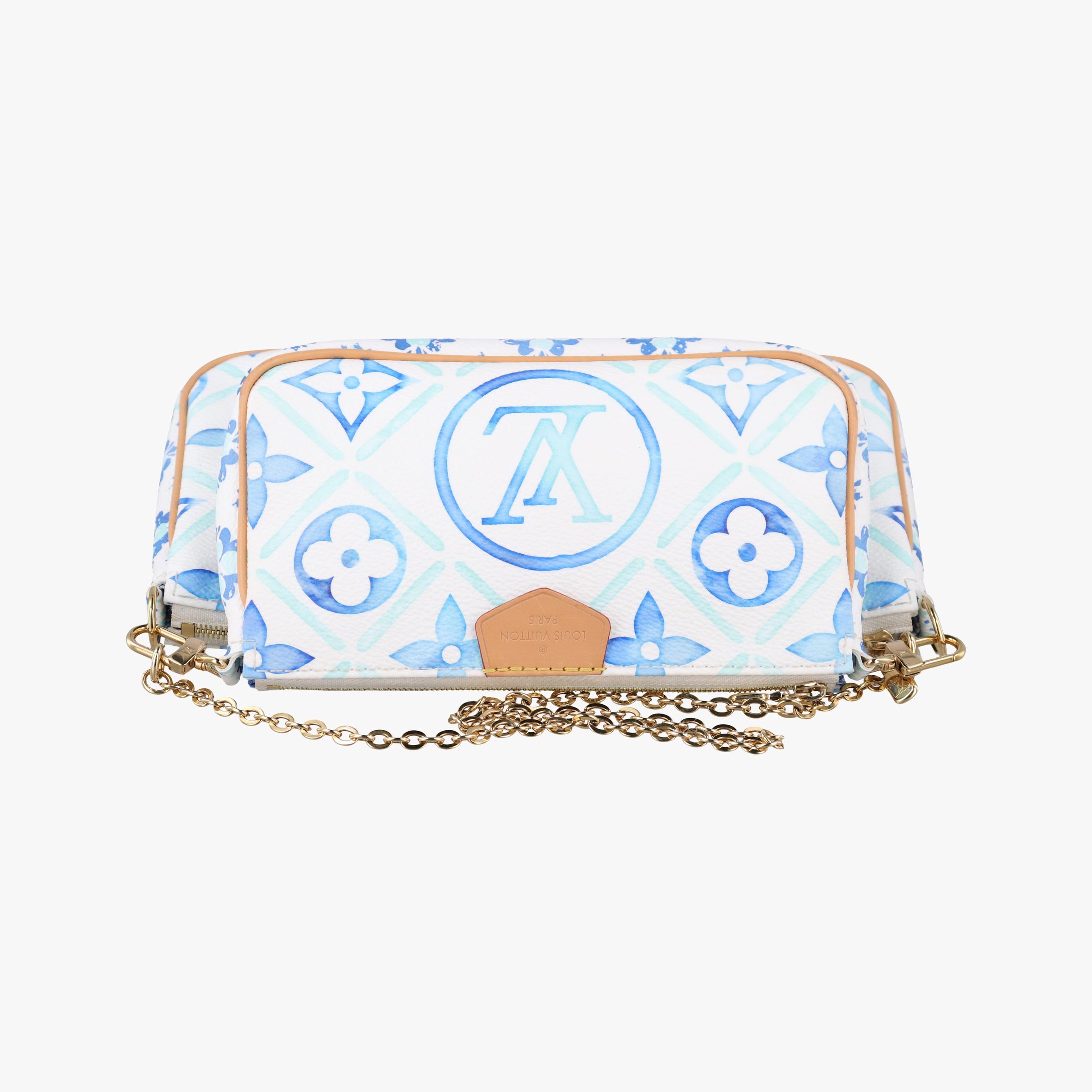 Pre-owned Louis Vuitton MULTI POCHETTE ACCESSOIRES White x Blue x Beige Monogram Tile Canvas M25374 shoulderbag | stylenewstar
