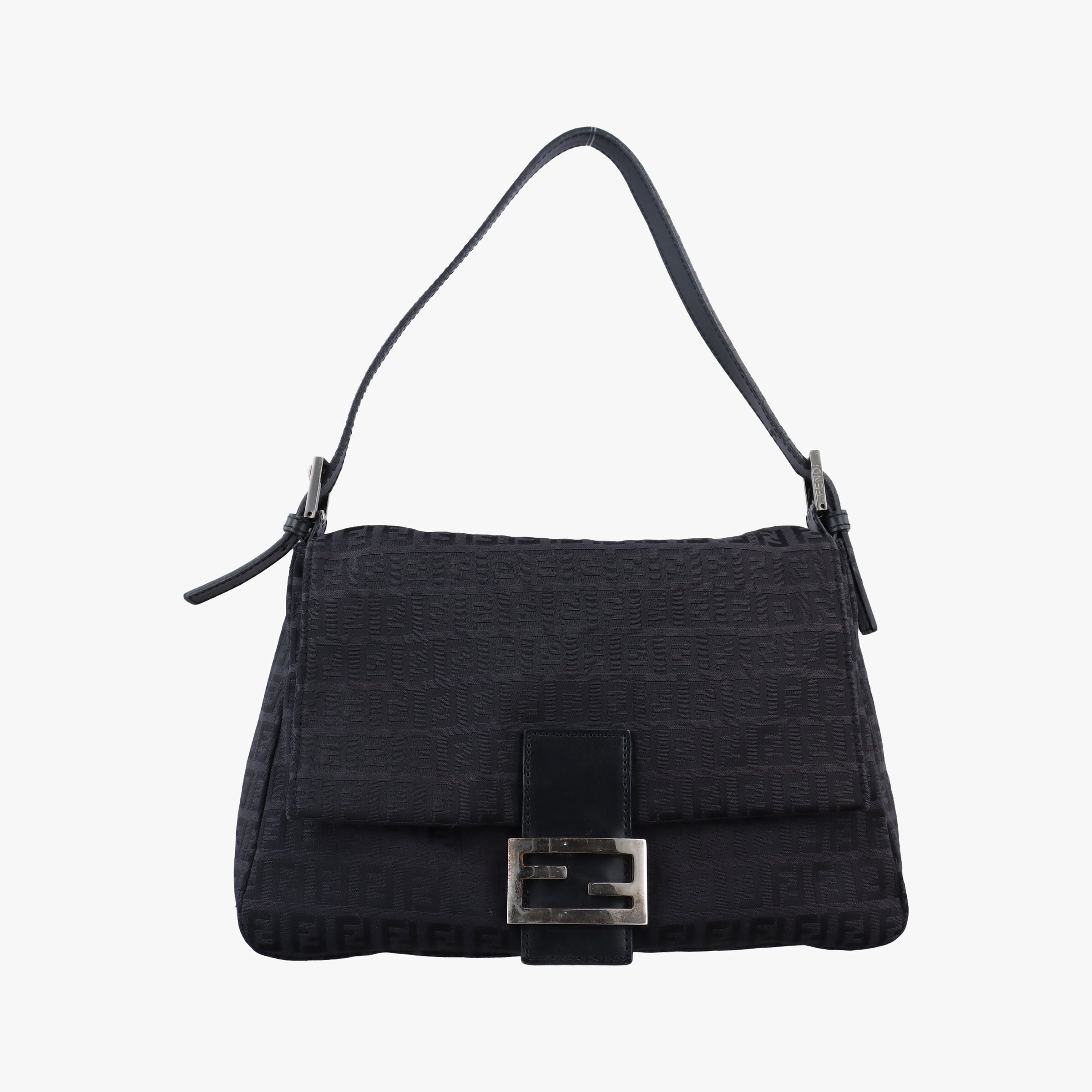 Pre-owned Fendi Baguette Zucchino Black canvas×leather 8BR001 shoulderbag | stylenewstar