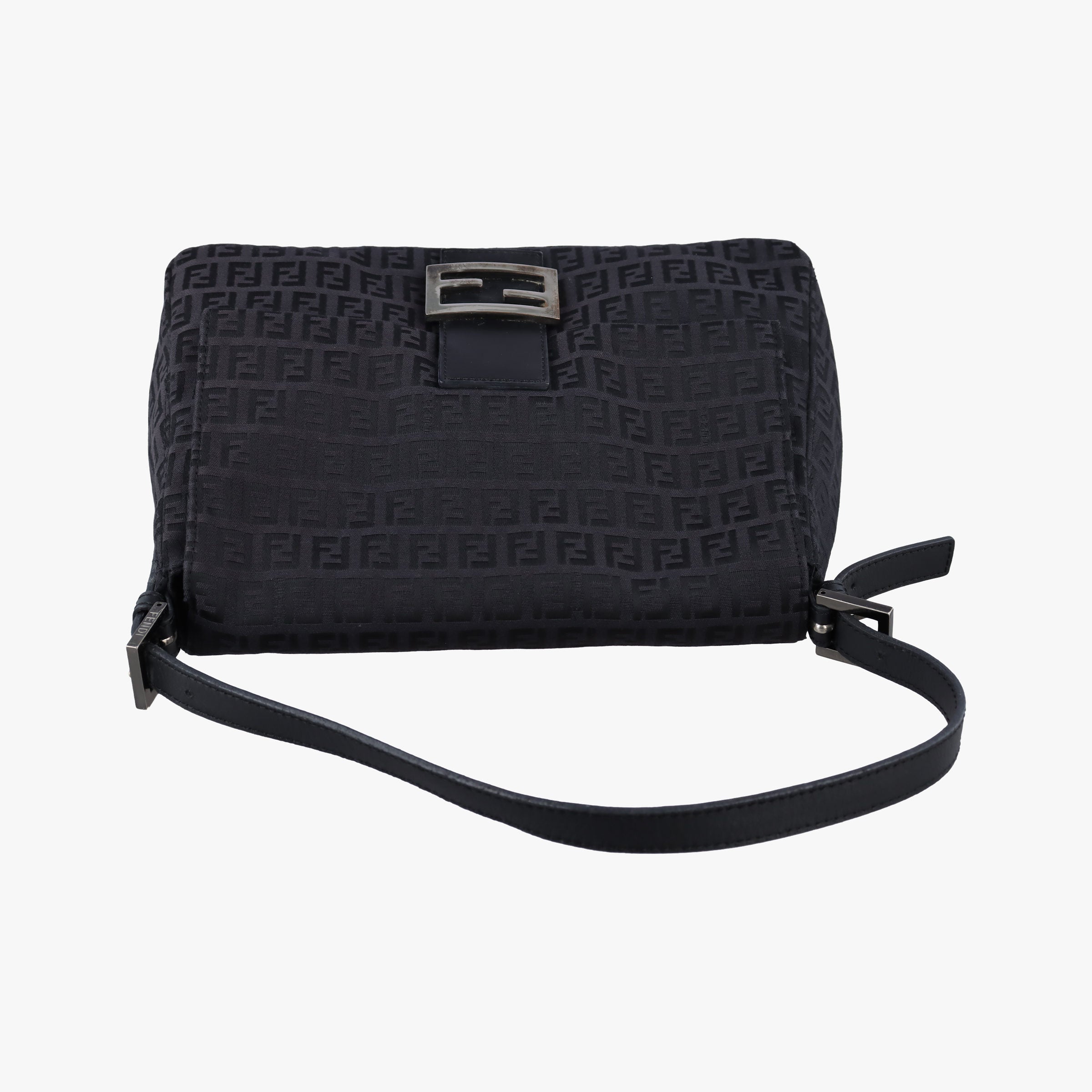Pre-owned Fendi Baguette Zucchino Black canvas×leather 8BR001 shoulderbag | stylenewstar