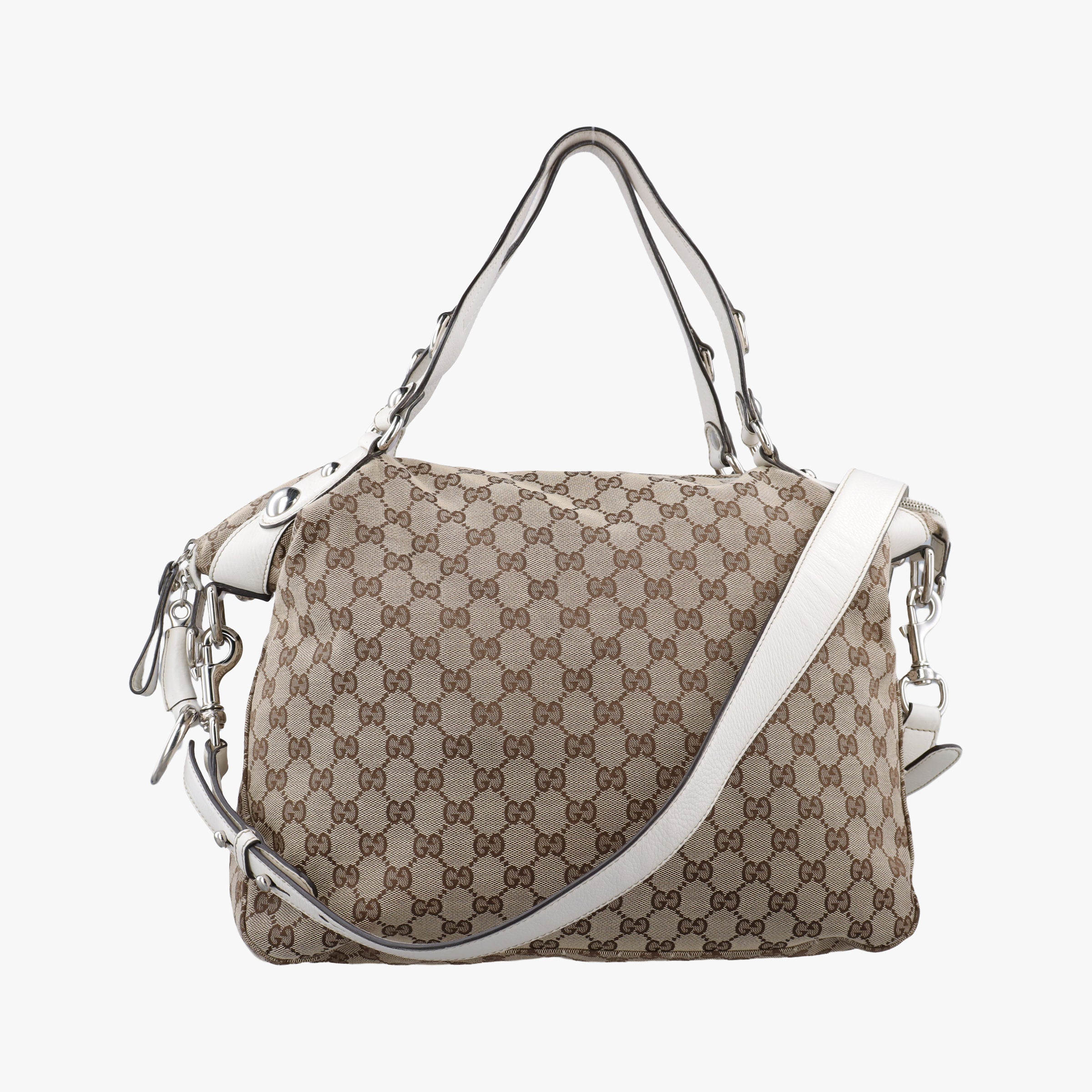Pre-owned Gucci Icon bit Beige×White canvas× leather 232949 shoulderbag | stylenewstar
