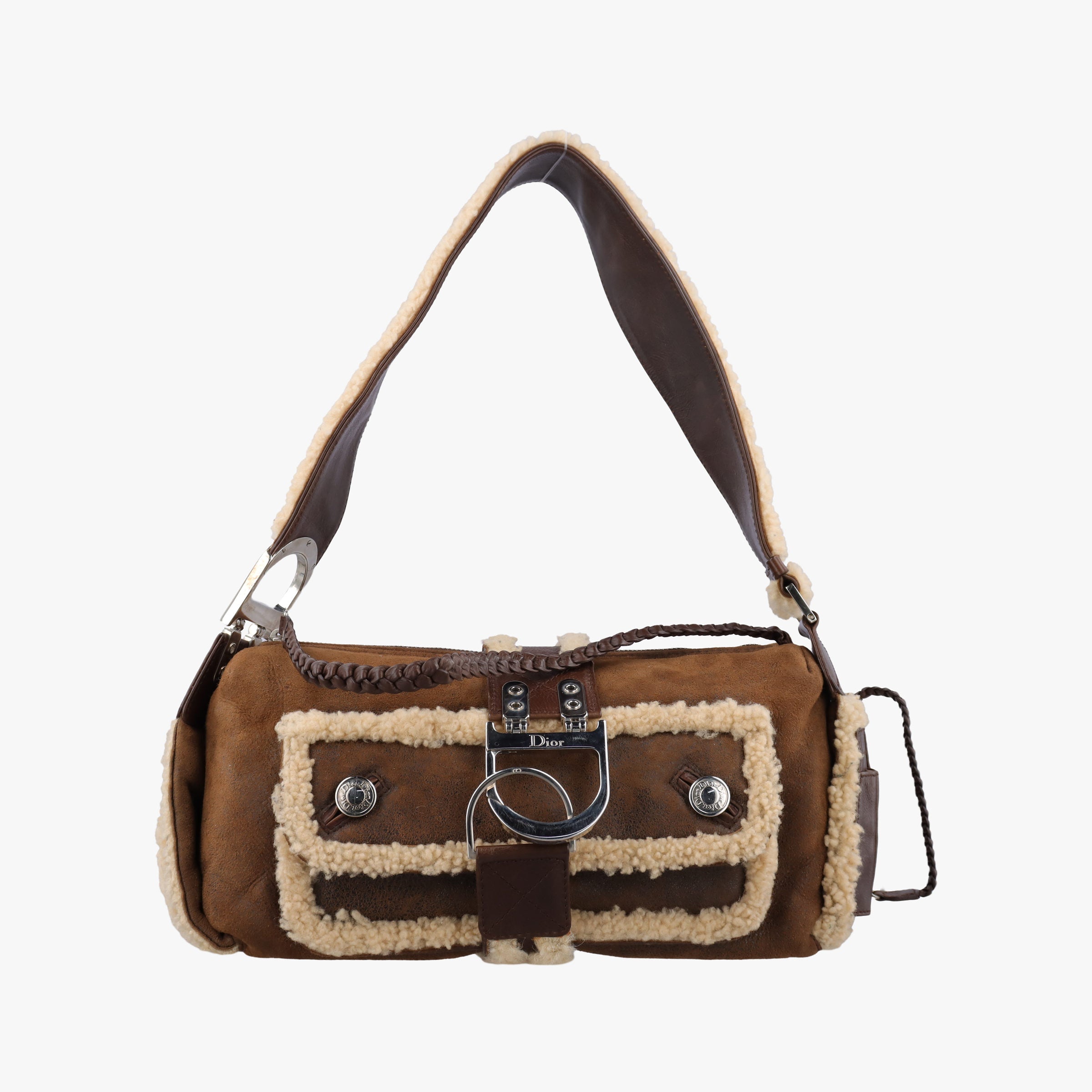 Pre-owned Christian Dior Flight brown x beige Leather x Mouton  shoulderbag | stylenewstar