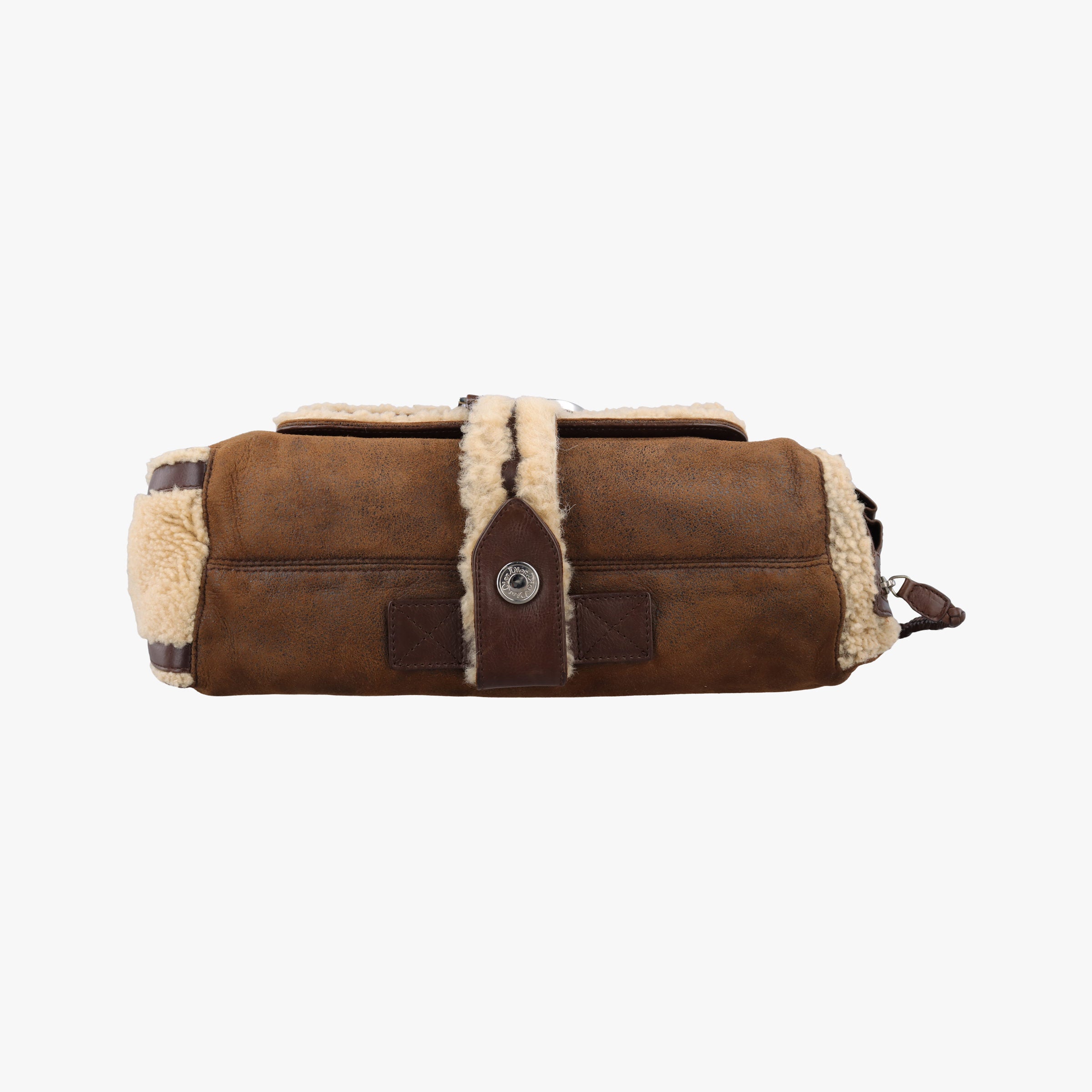 Pre-owned Christian Dior Flight brown x beige Leather x Mouton  shoulderbag | stylenewstar