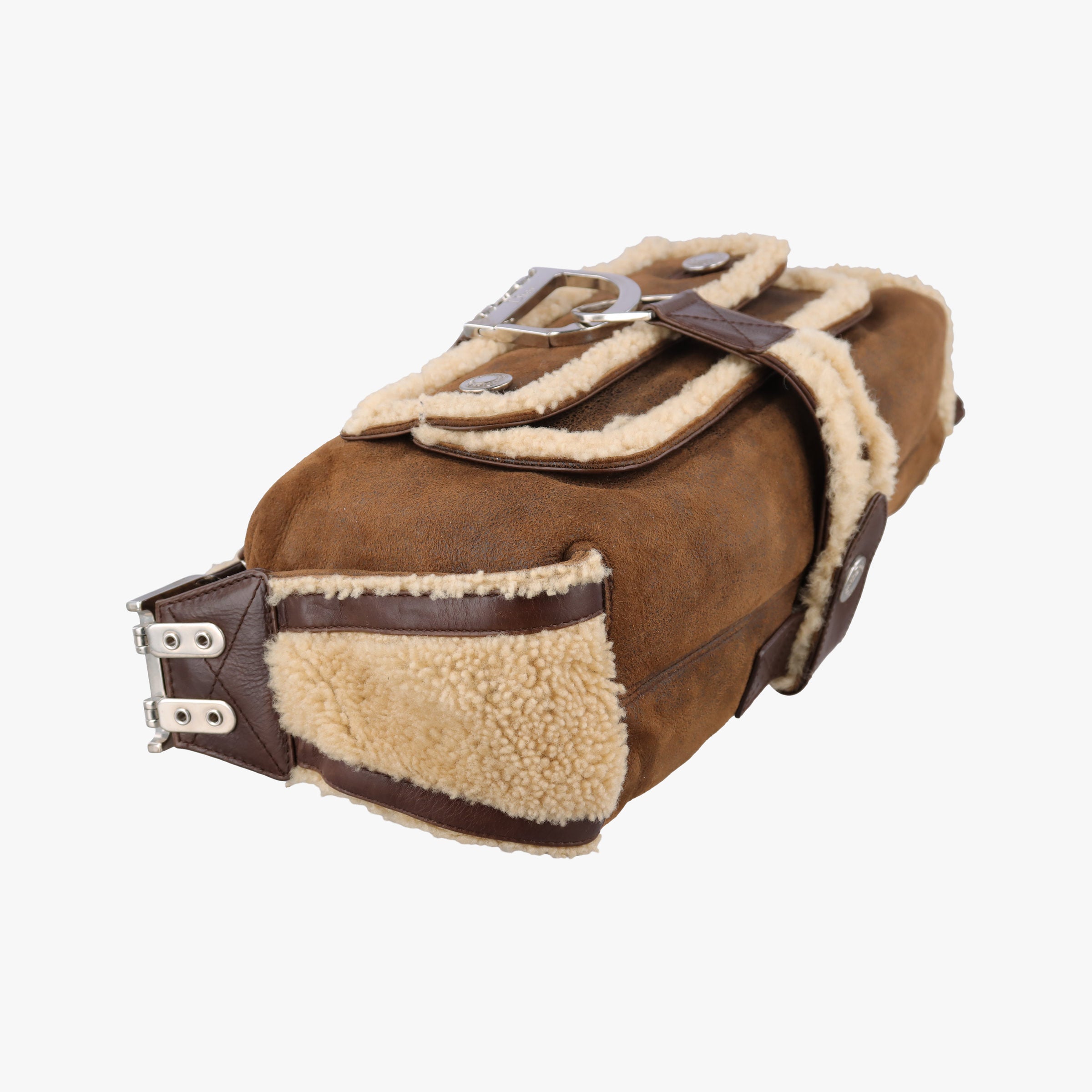 Pre-owned Christian Dior Flight brown x beige Leather x Mouton  shoulderbag | stylenewstar