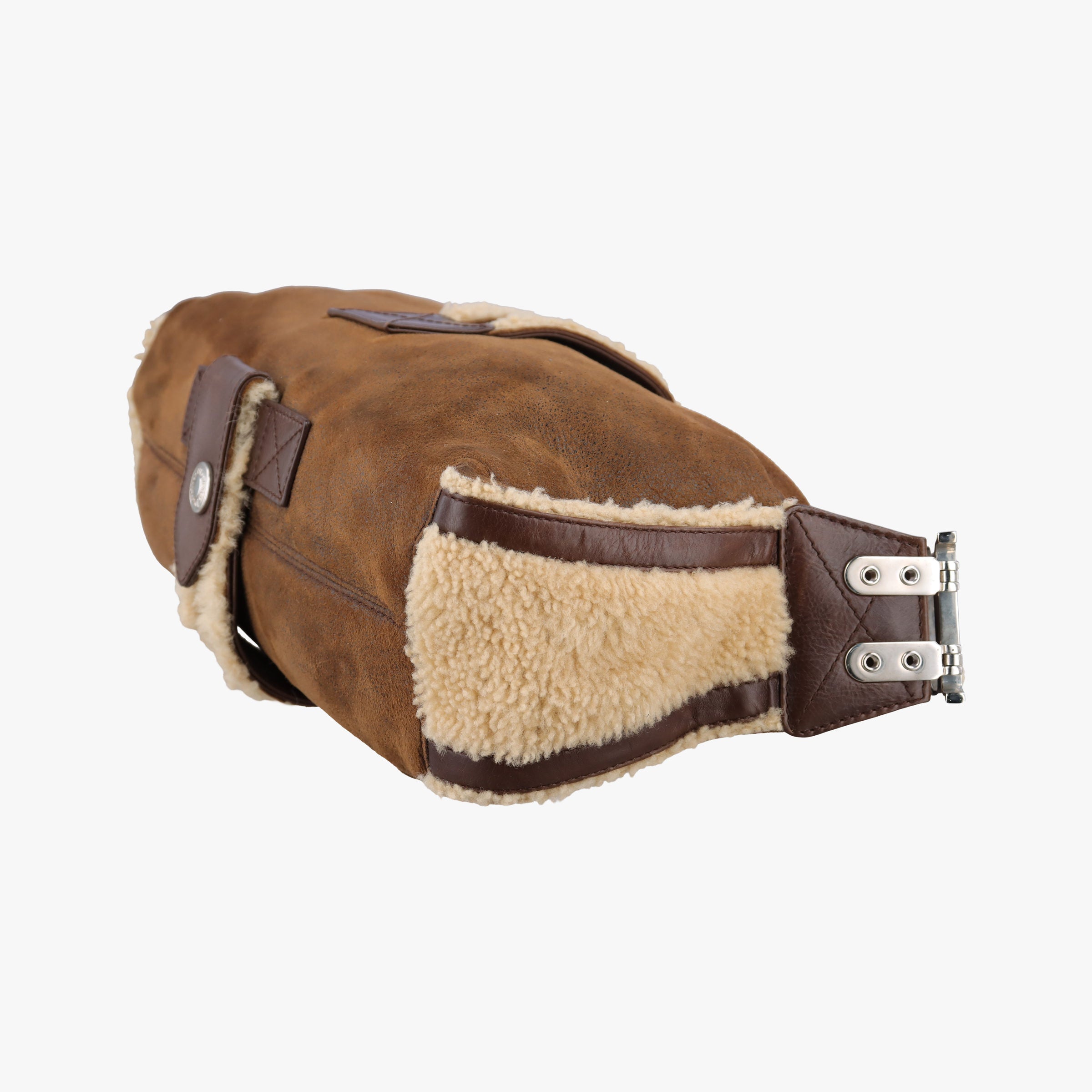 Pre-owned Christian Dior Flight brown x beige Leather x Mouton  shoulderbag | stylenewstar