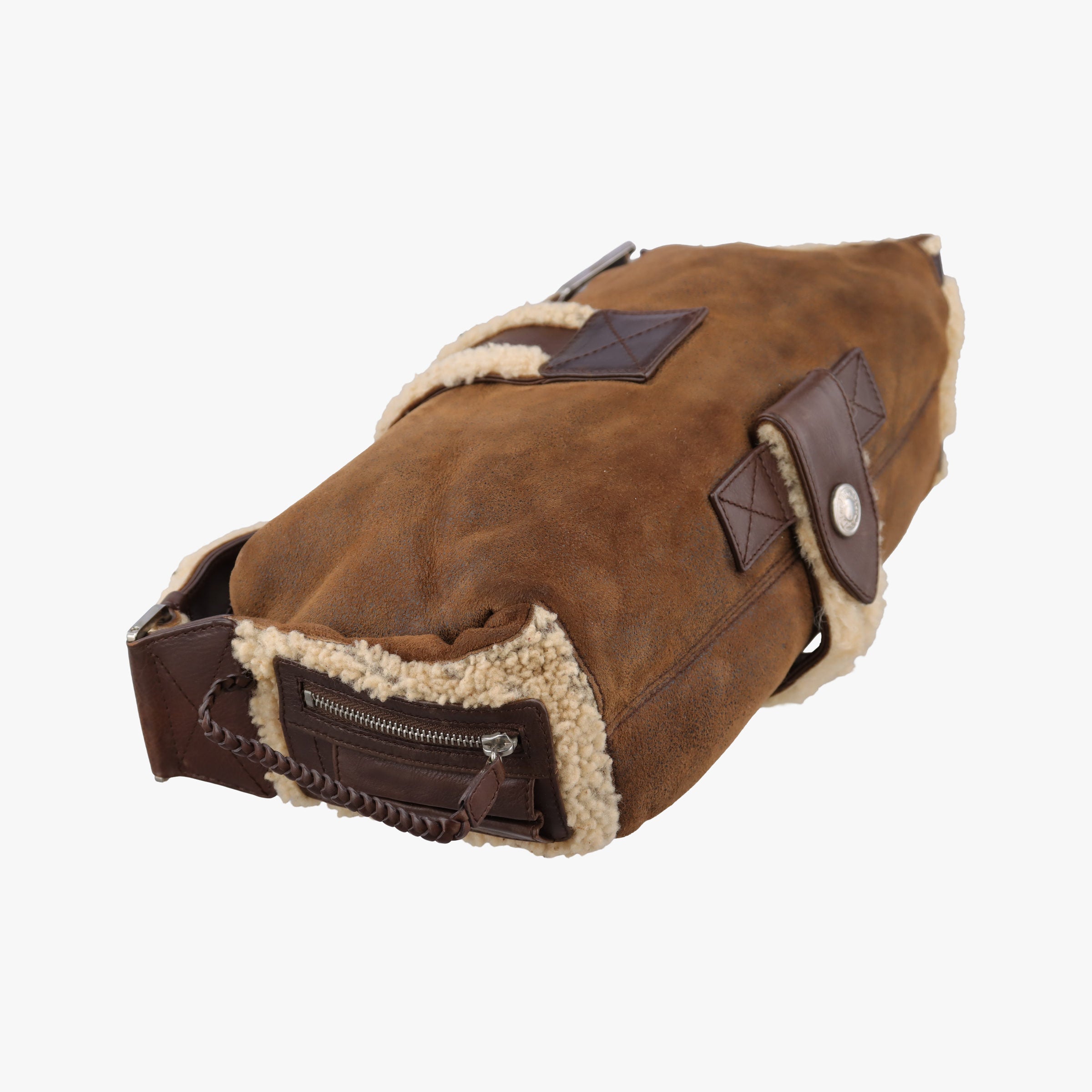 Pre-owned Christian Dior Flight brown x beige Leather x Mouton  shoulderbag | stylenewstar