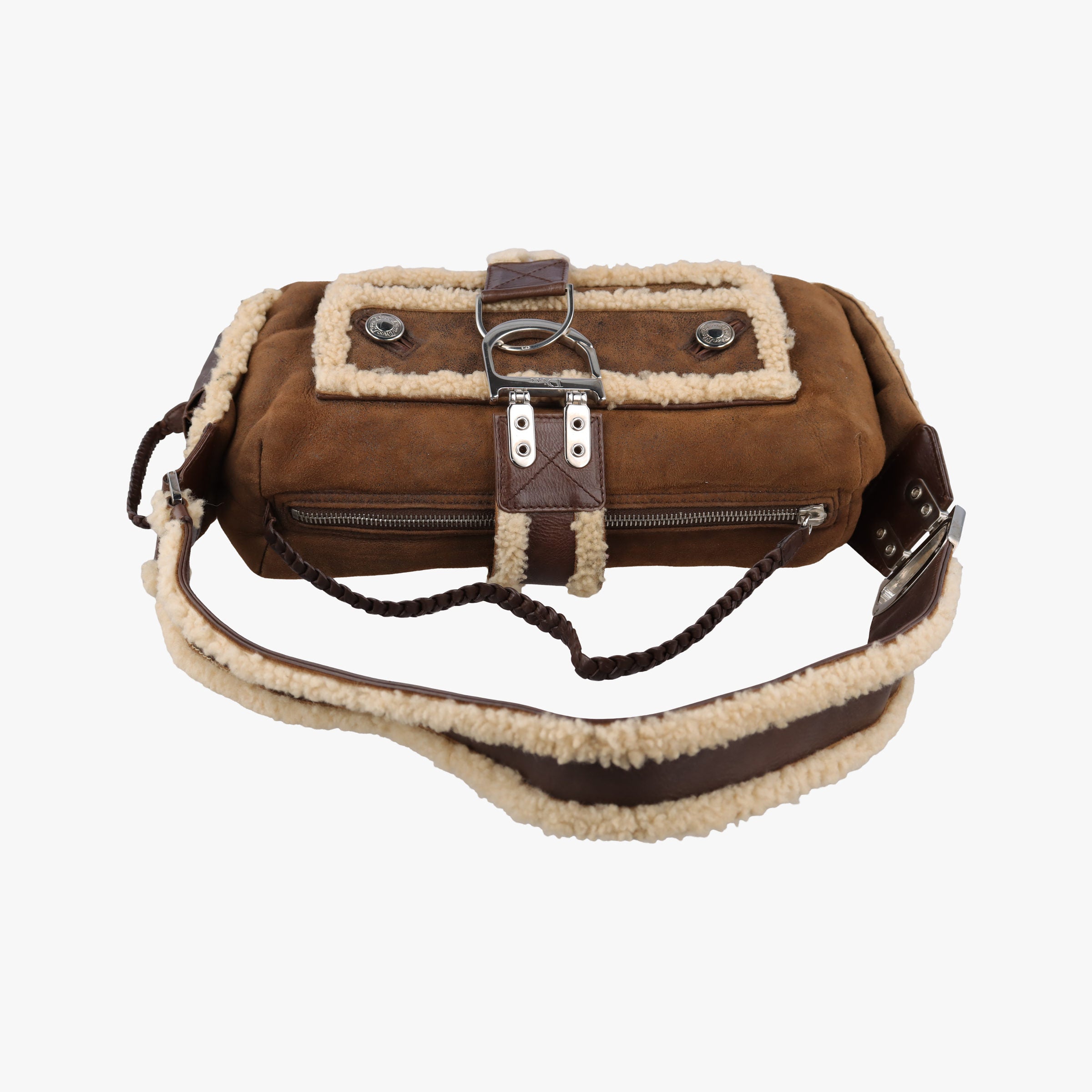 Pre-owned Christian Dior Flight brown x beige Leather x Mouton  shoulderbag | stylenewstar