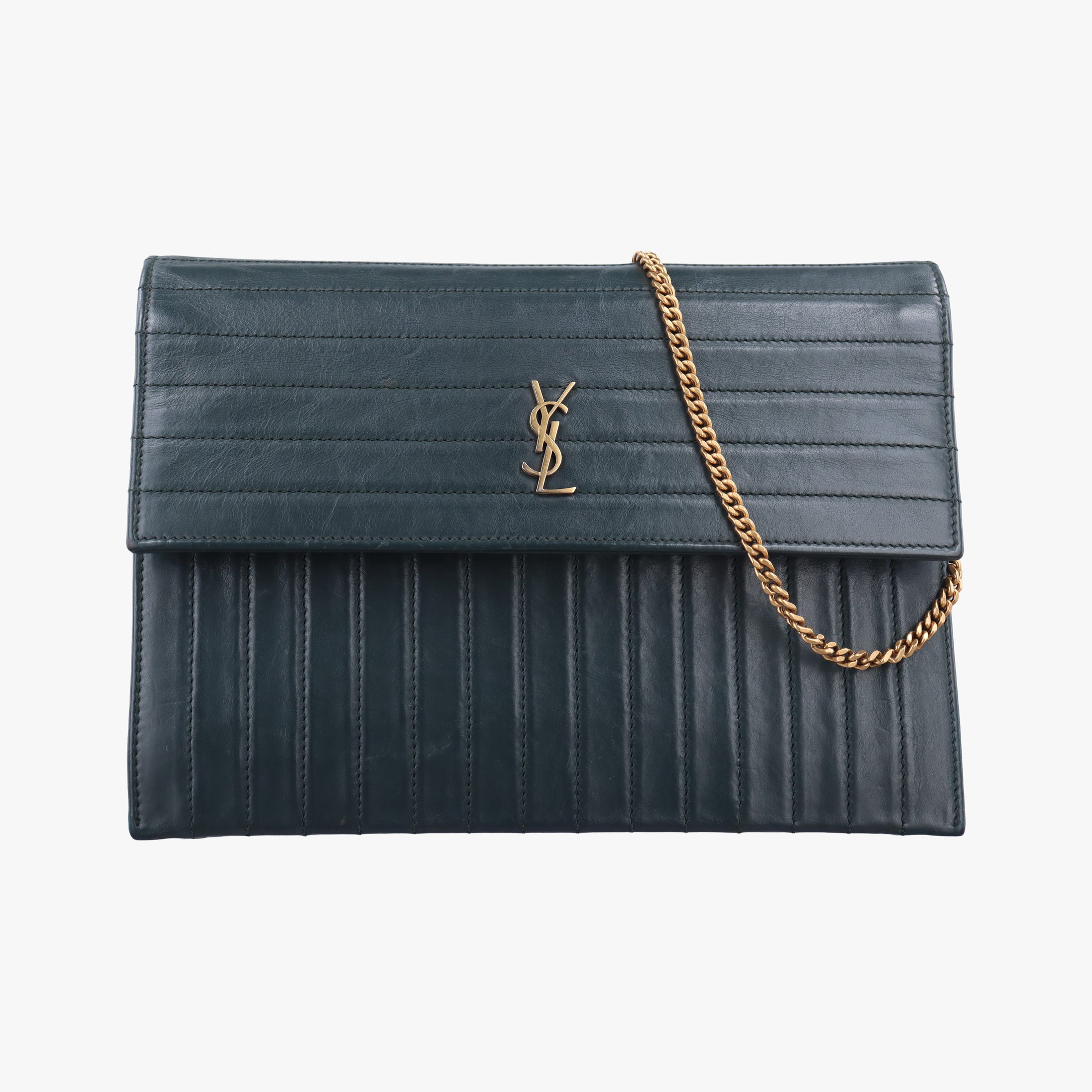 Pre-owned Yves Saint Laurent VICTOIRE Green Leather 555035 shoulderbag | stylenewstar