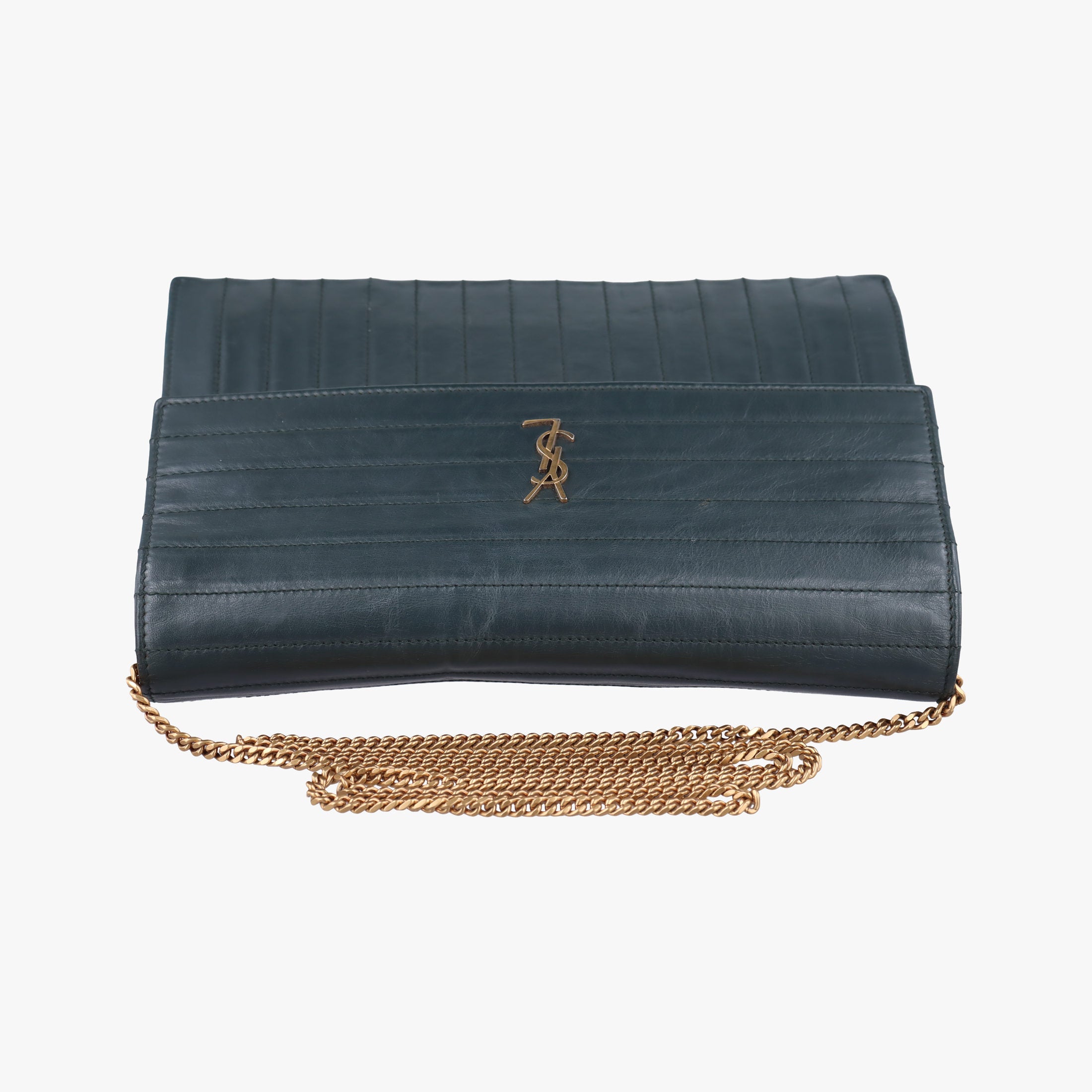 Pre-owned Yves Saint Laurent VICTOIRE Green Leather 555035 shoulderbag | stylenewstar